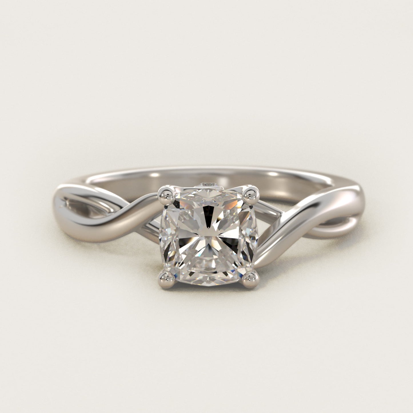 Twist Solitaire Plus Diamond Engagement Ring in 14k White Gold - Cushion Center