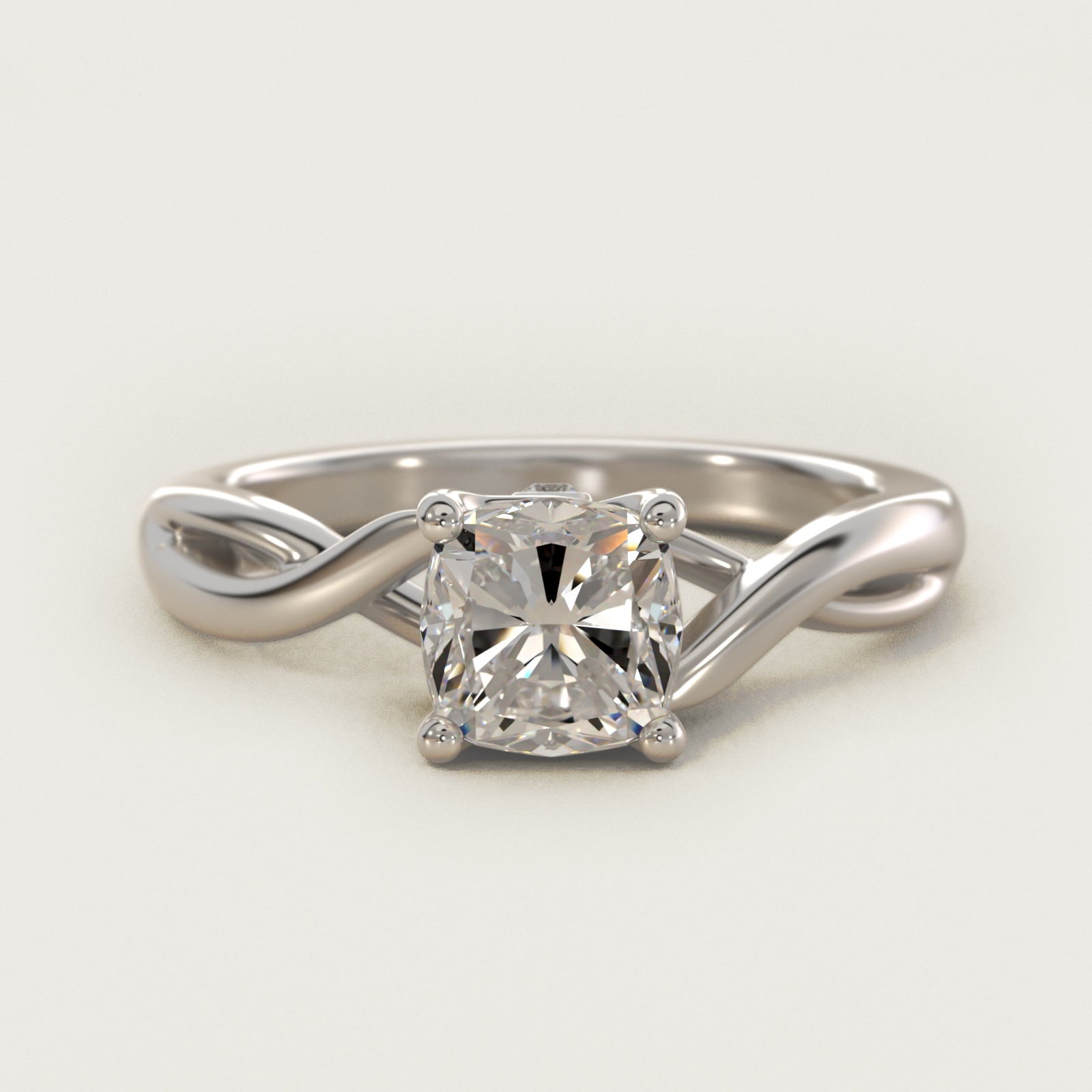 Twist Solitaire Plus Diamond Engagement Ring in 14k White Gold - Cushion Center