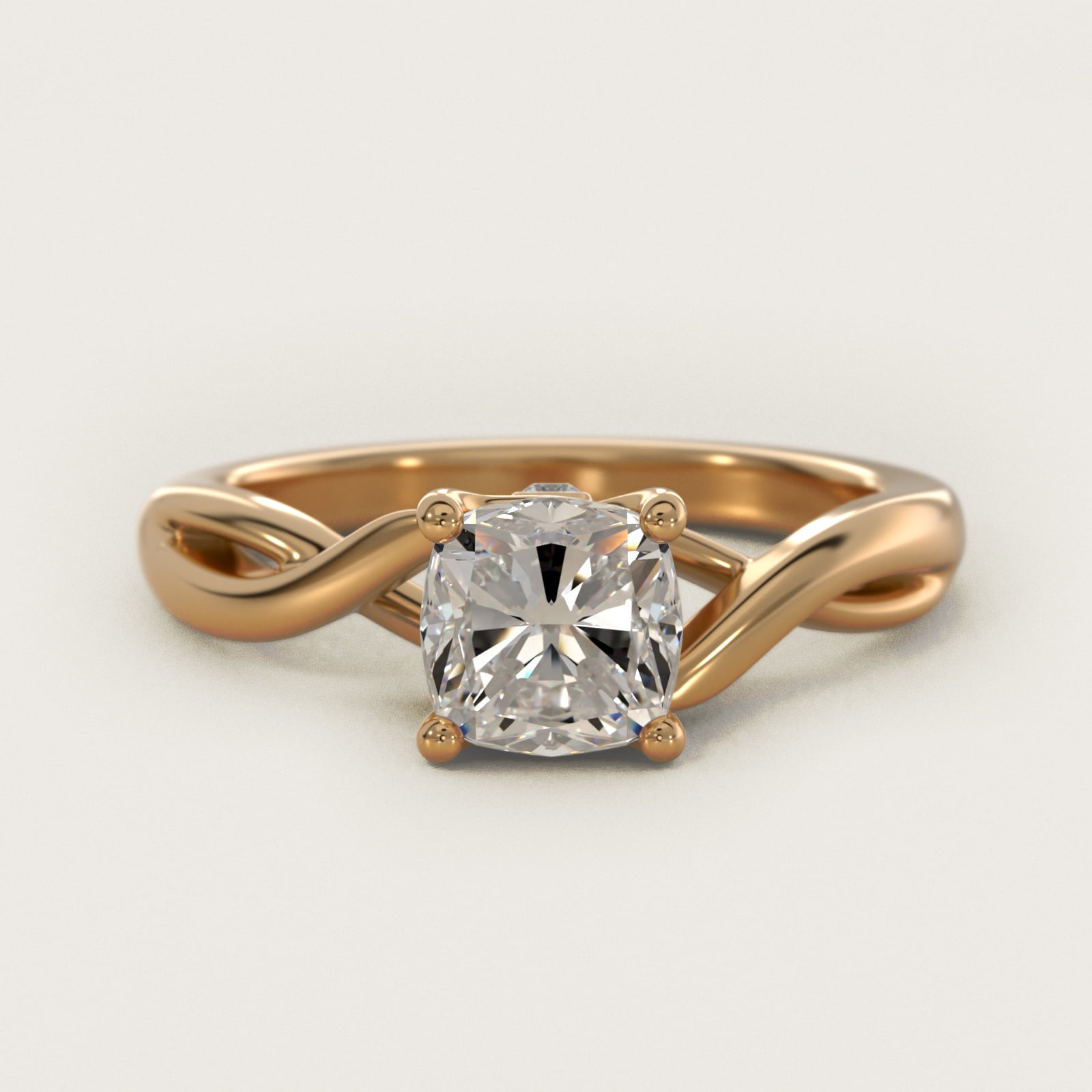 Twist Solitaire Plus Diamond Engagement Ring in 14k Yellow Gold - Cushion Center