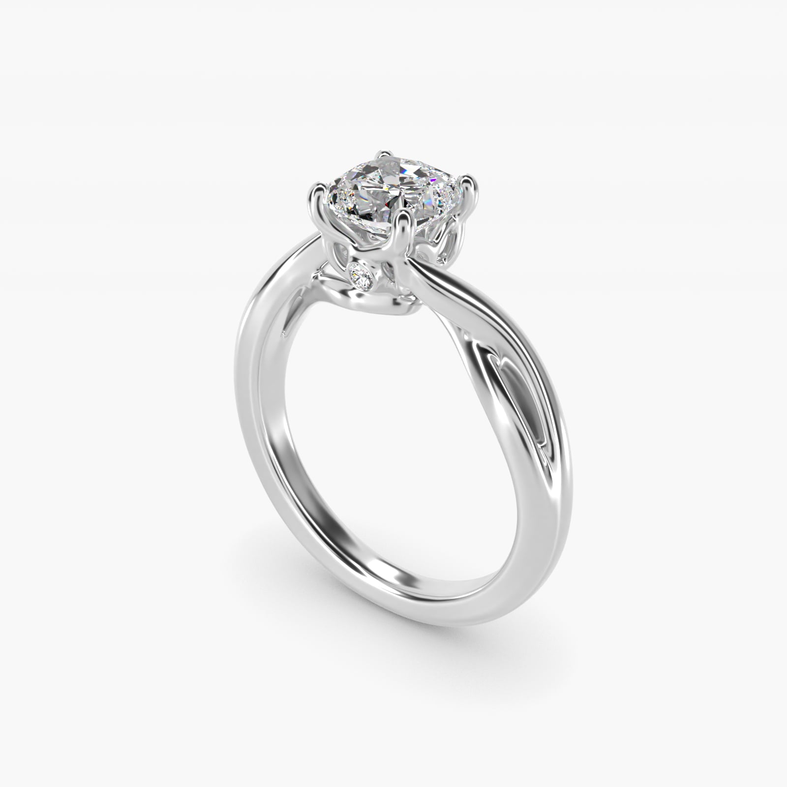 Twist Solitaire Plus Diamond Engagement Ring in Platinum - Cushion Center