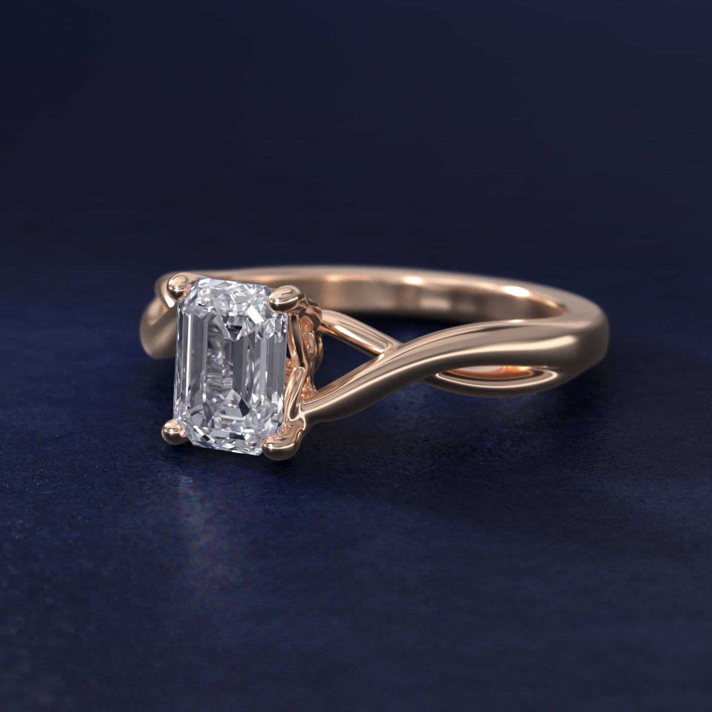 Twist Solitaire Plus Diamond Engagement Ring in 18k Rose Gold - Emerald Center