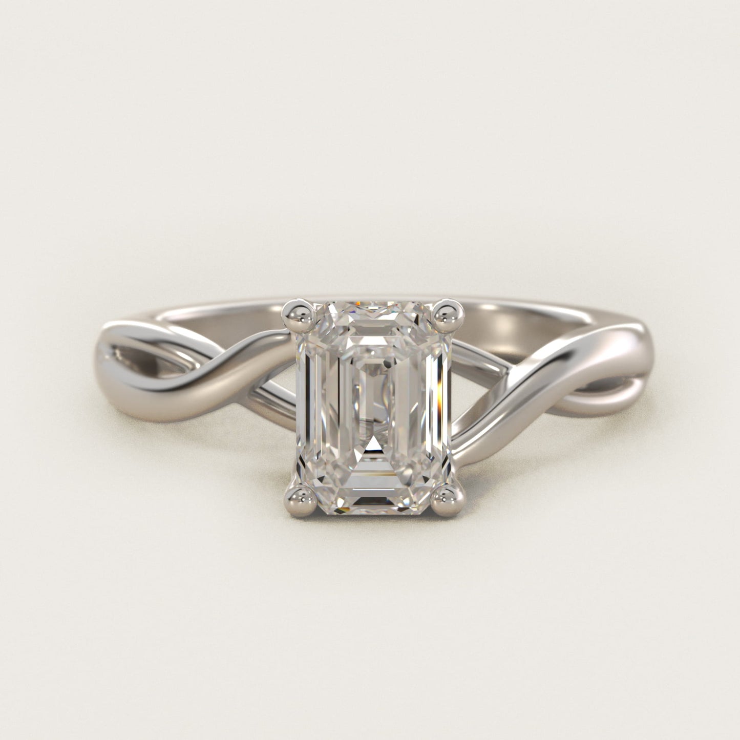 Twist Solitaire Plus Diamond Engagement Ring in 14k White Gold - Emerald Center
