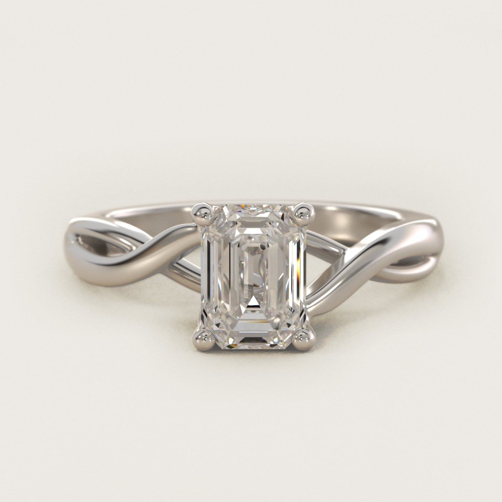 Twist Solitaire Plus Diamond Engagement Ring in 18k White Gold - Emerald Center