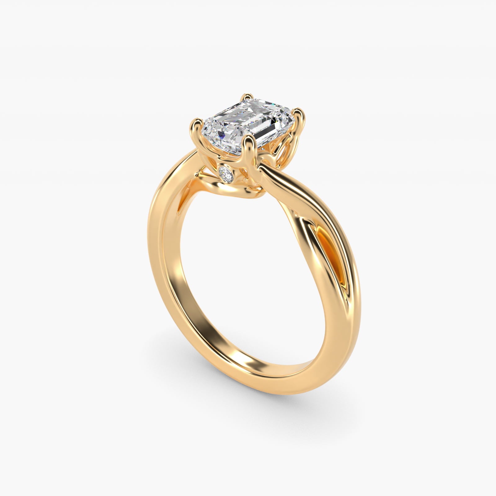 Twist Solitaire Plus Diamond Engagement Ring in 14k Yellow Gold - Emerald Center