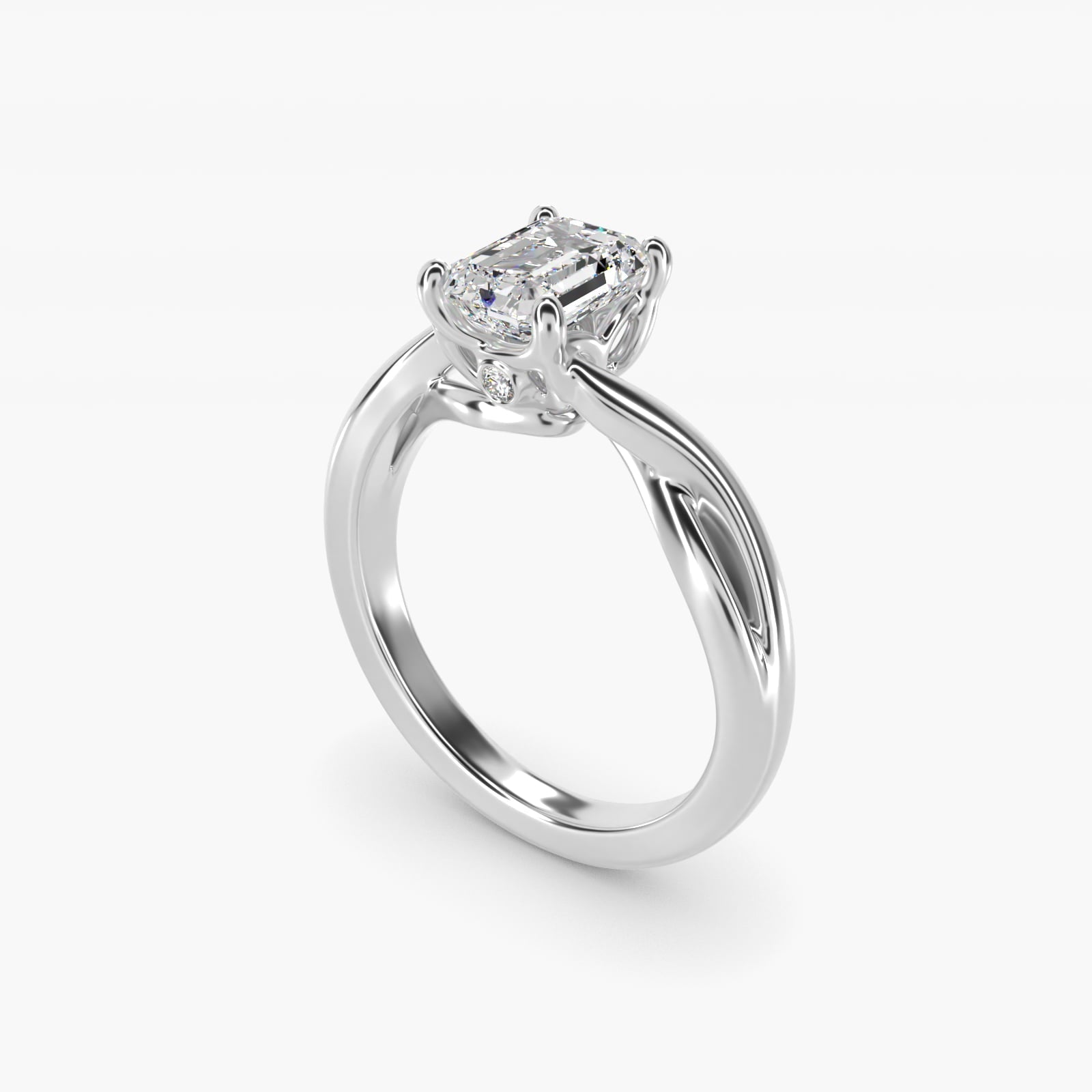 Twist Solitaire Plus Diamond Engagement Ring in Platinum - Emerald Center