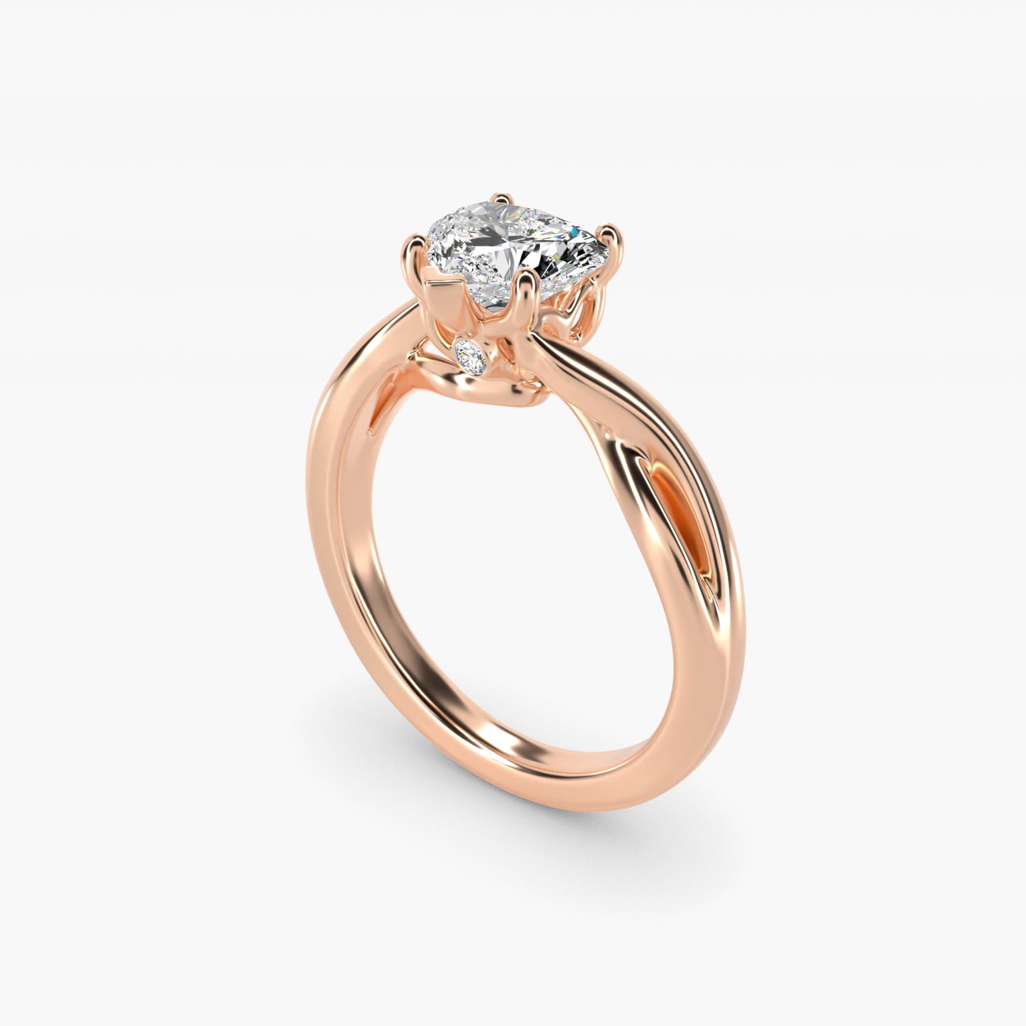 Twist Solitaire Plus Diamond Engagement Ring in 14k Rose Gold - Heart Center