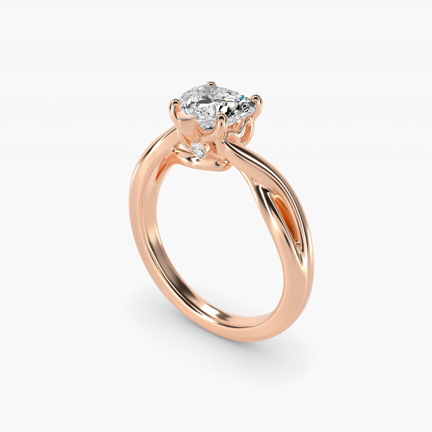 Twist Solitaire Plus Diamond Engagement Ring in 18k Rose Gold - Heart Center