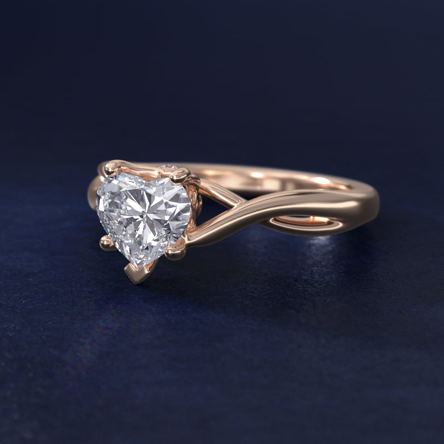 Twist Solitaire Plus Diamond Engagement Ring in 14k Rose Gold - Heart Center