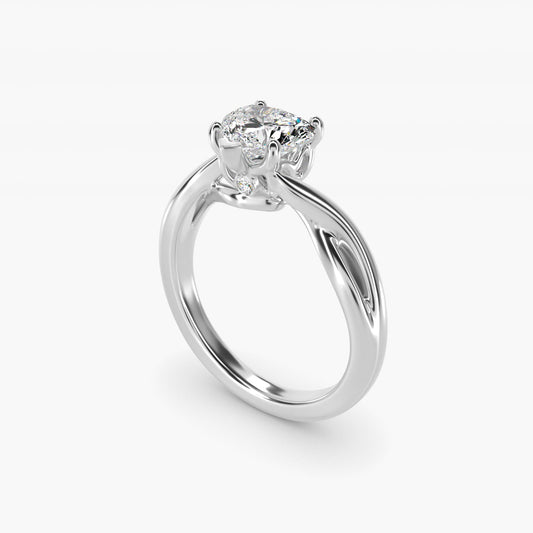 Twist Solitaire Plus Diamond Engagement Ring in 14k White Gold - Heart Center