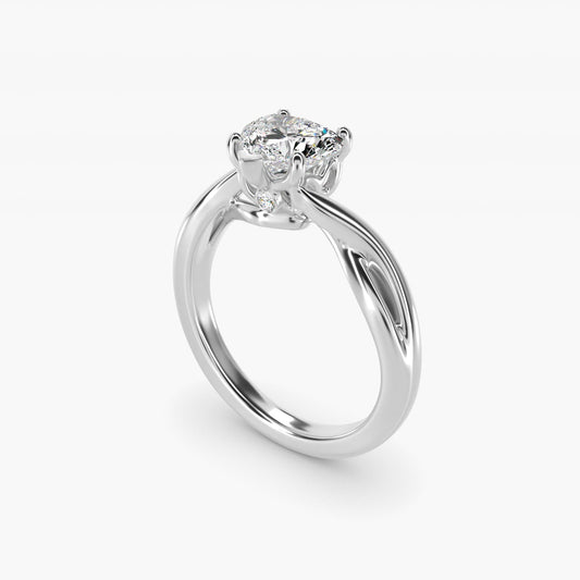 Twist Solitaire Plus Diamond Engagement Ring in 18k White Gold - Heart Center