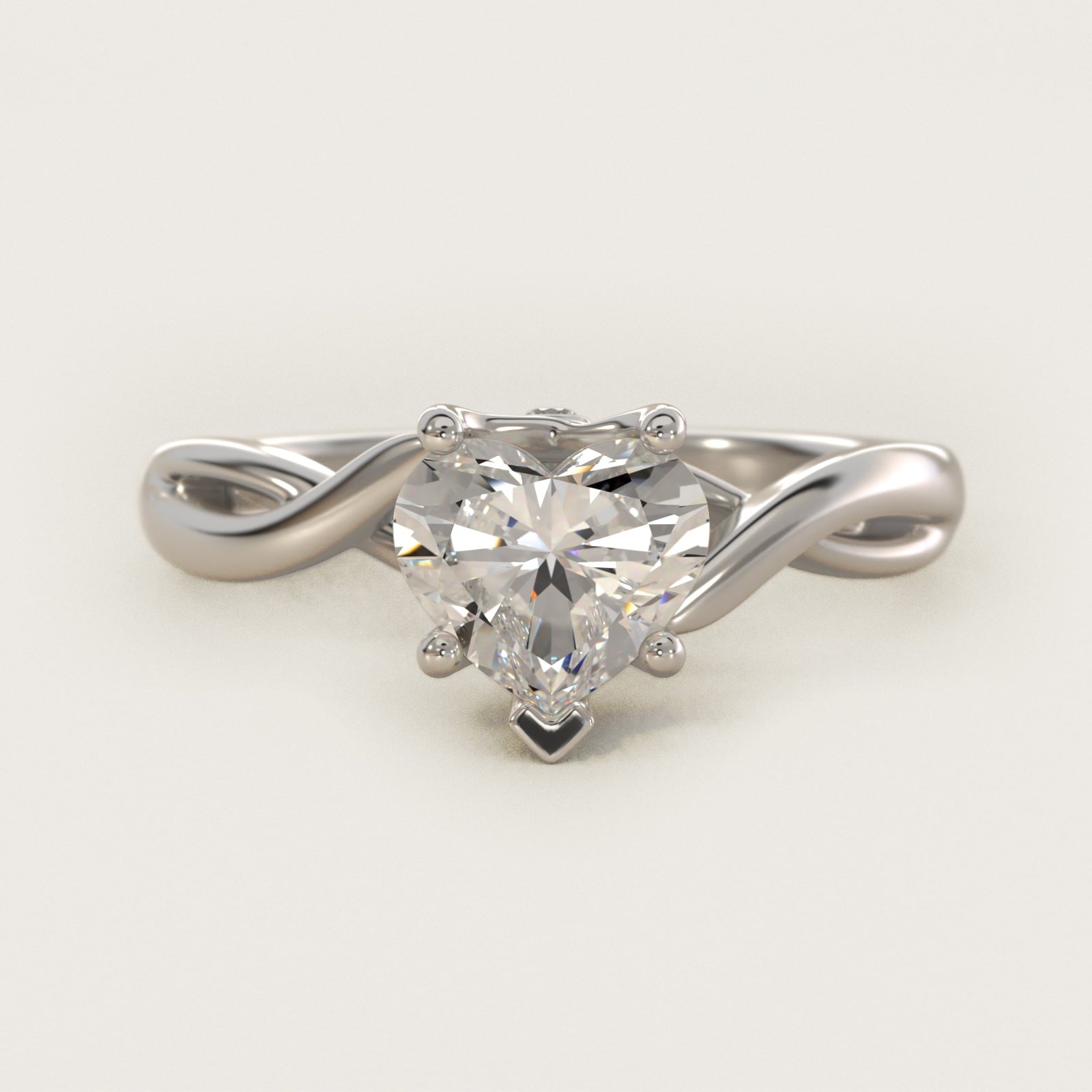 Twist Solitaire Plus Diamond Engagement Ring in 14k White Gold - Heart Center