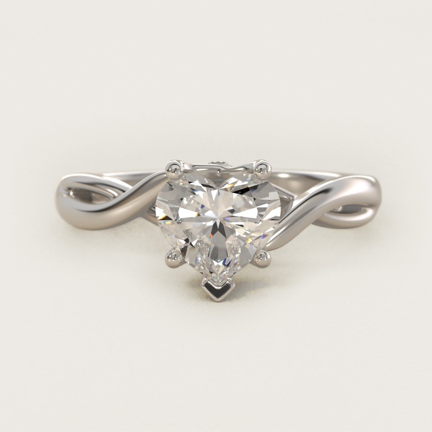 Twist Solitaire Plus Diamond Engagement Ring in 18k White Gold - Heart Center