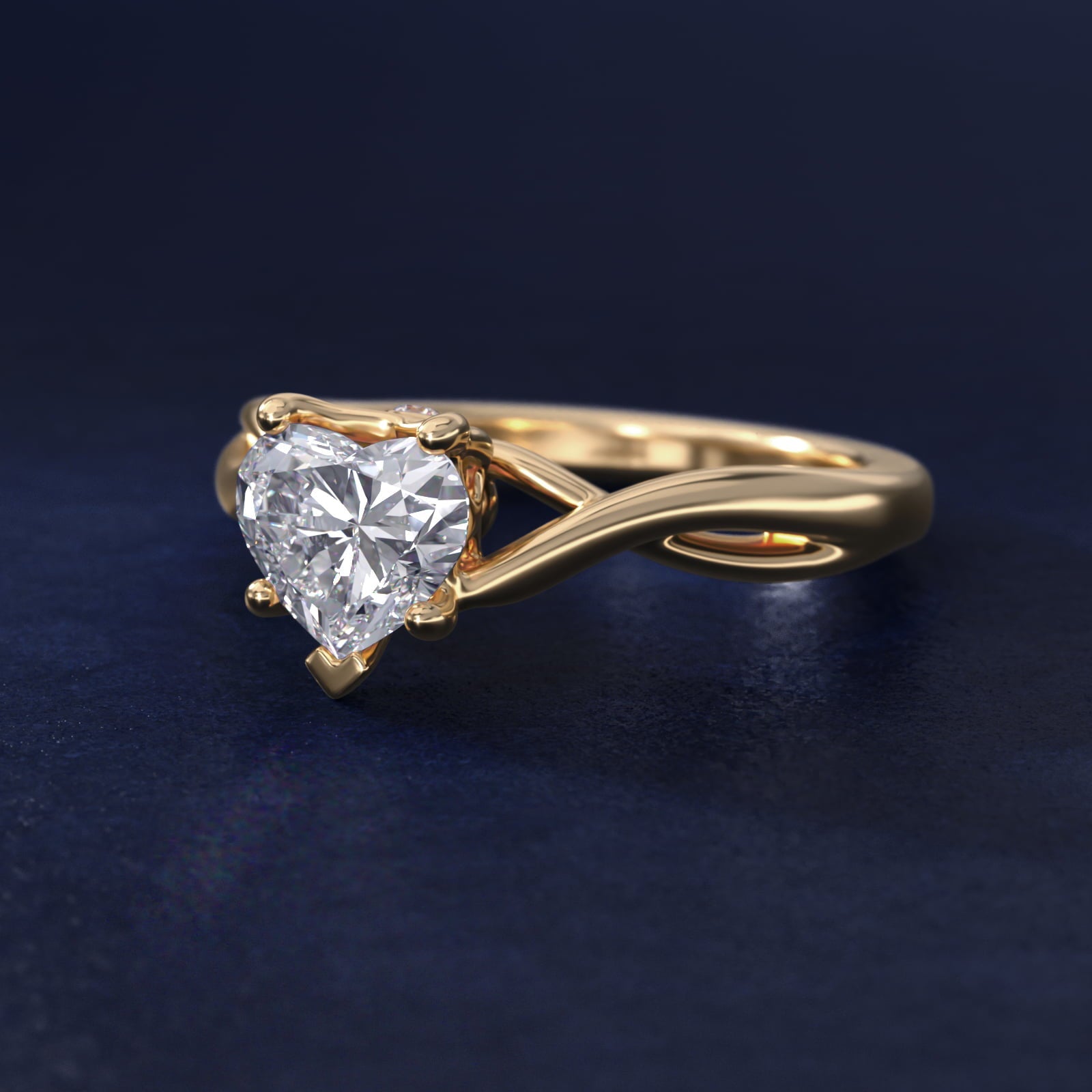 Twist Solitaire Plus Diamond Engagement Ring in 18k Yellow Gold - Heart Center