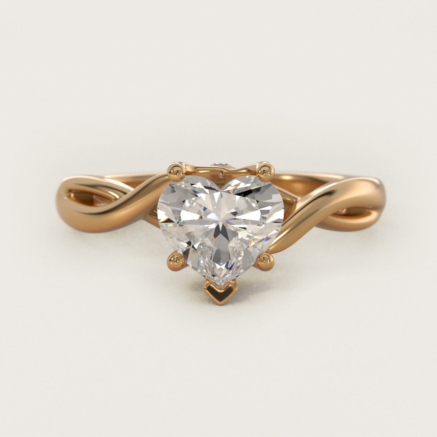 Twist Solitaire Plus Diamond Engagement Ring in 14k Yellow Gold - Heart Center
