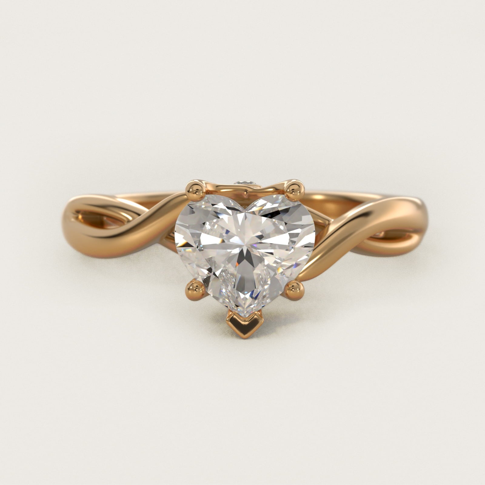 Twist Solitaire Plus Diamond Engagement Ring in 14k Yellow Gold - Heart Center