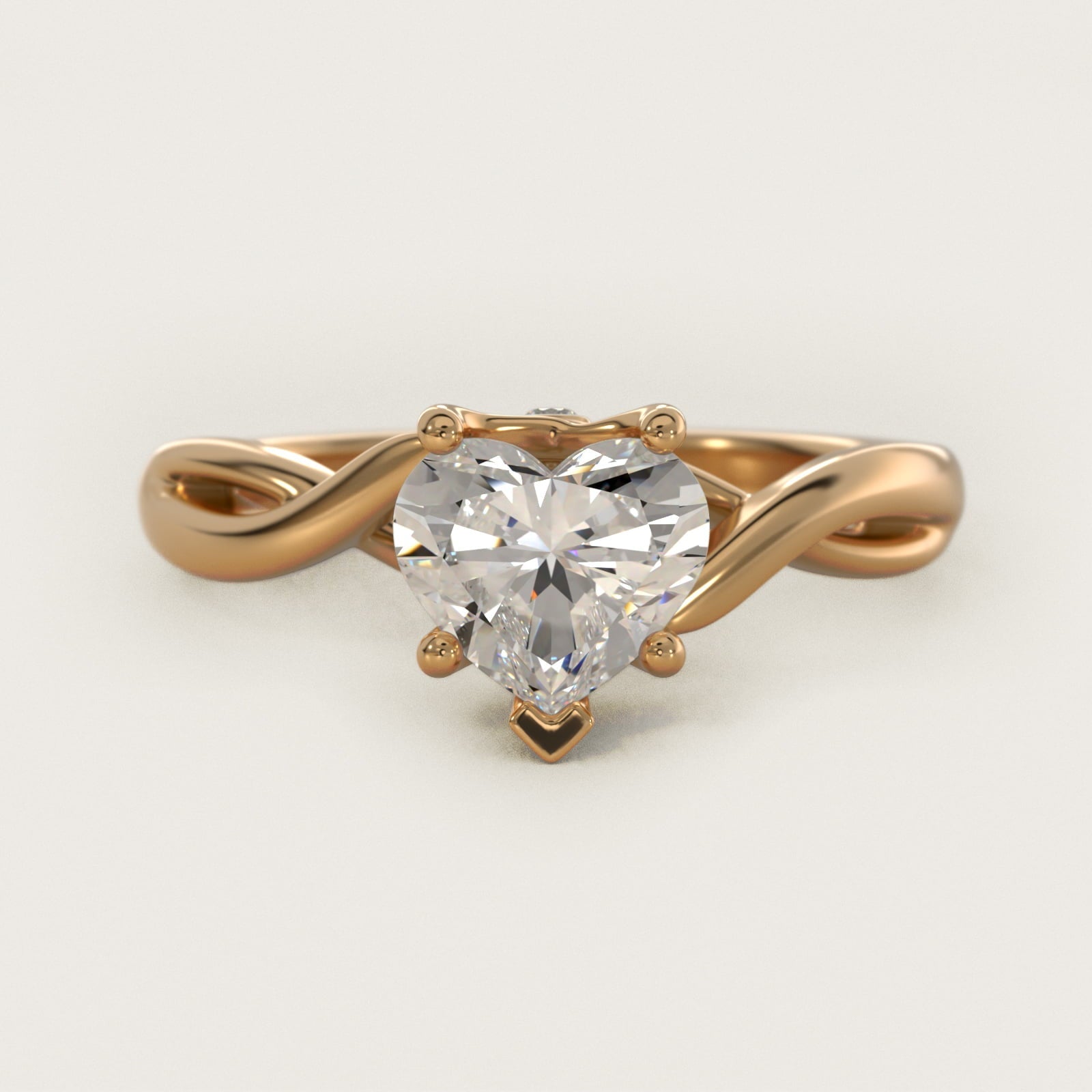 Twist Solitaire Plus Diamond Engagement Ring in 18k Yellow Gold - Heart Center