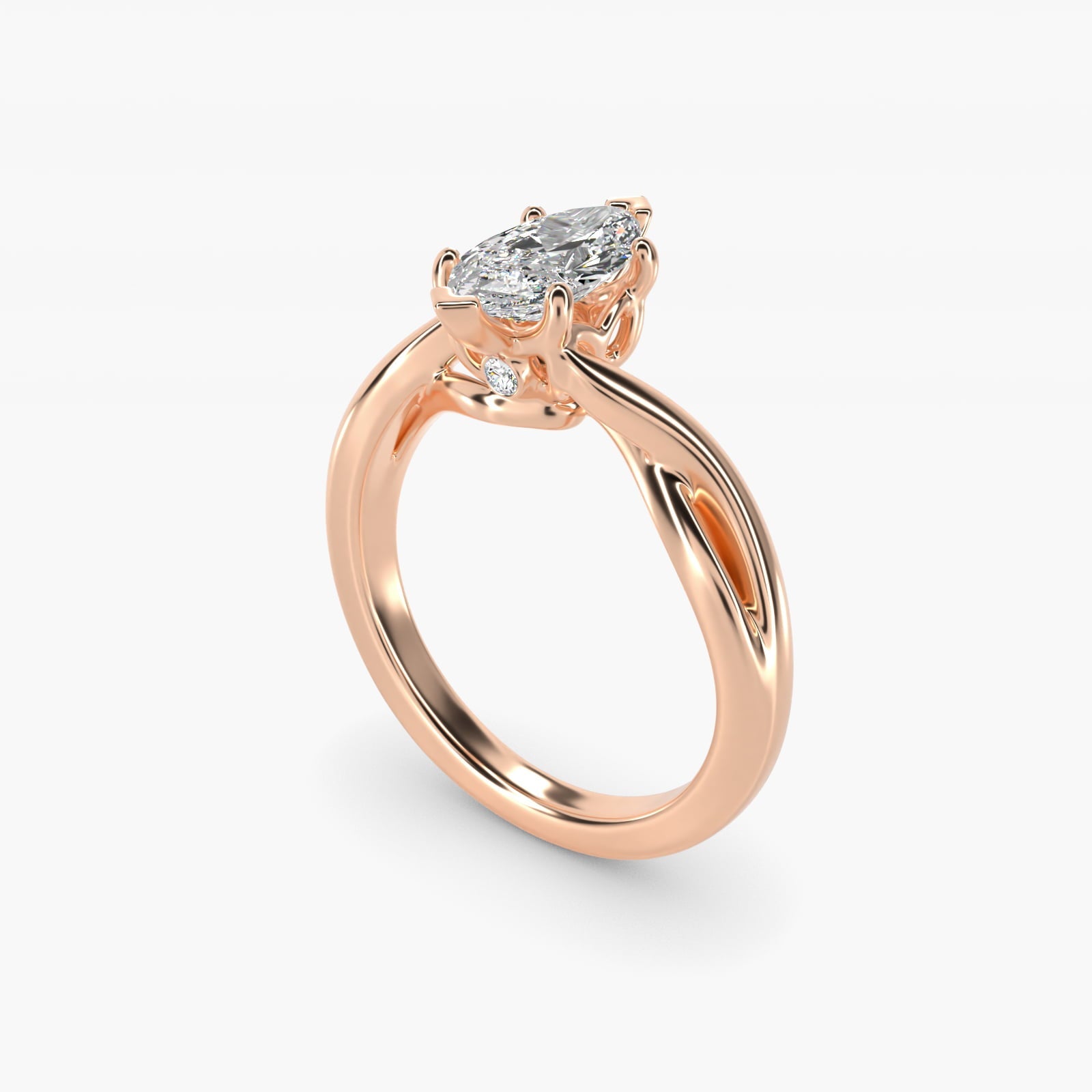 Twist Solitaire Plus Diamond Engagement Ring in 18k Rose Gold - Marquise Center