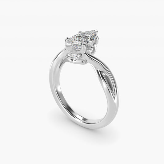Twist Solitaire Plus Diamond Engagement Ring in 14k White Gold - Marquise Center