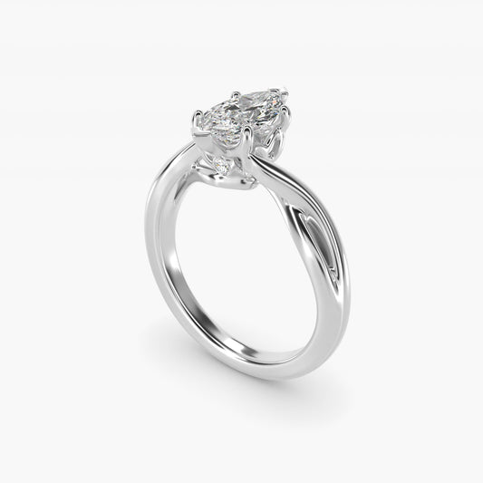 Twist Solitaire Plus Diamond Engagement Ring in 18k White Gold - Marquise Center