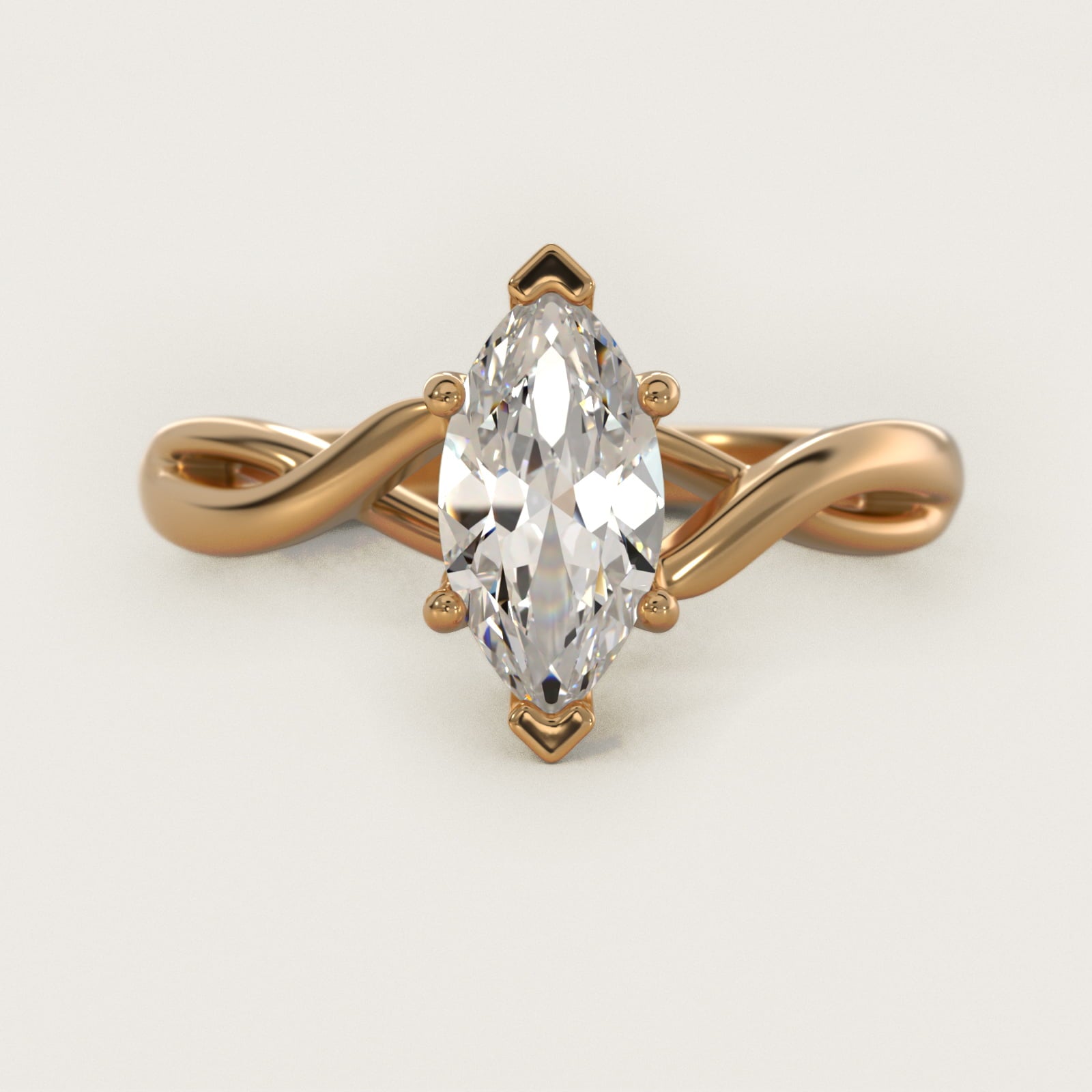 Twist Solitaire Plus Diamond Engagement Ring in 14k Yellow Gold - Marquise Center