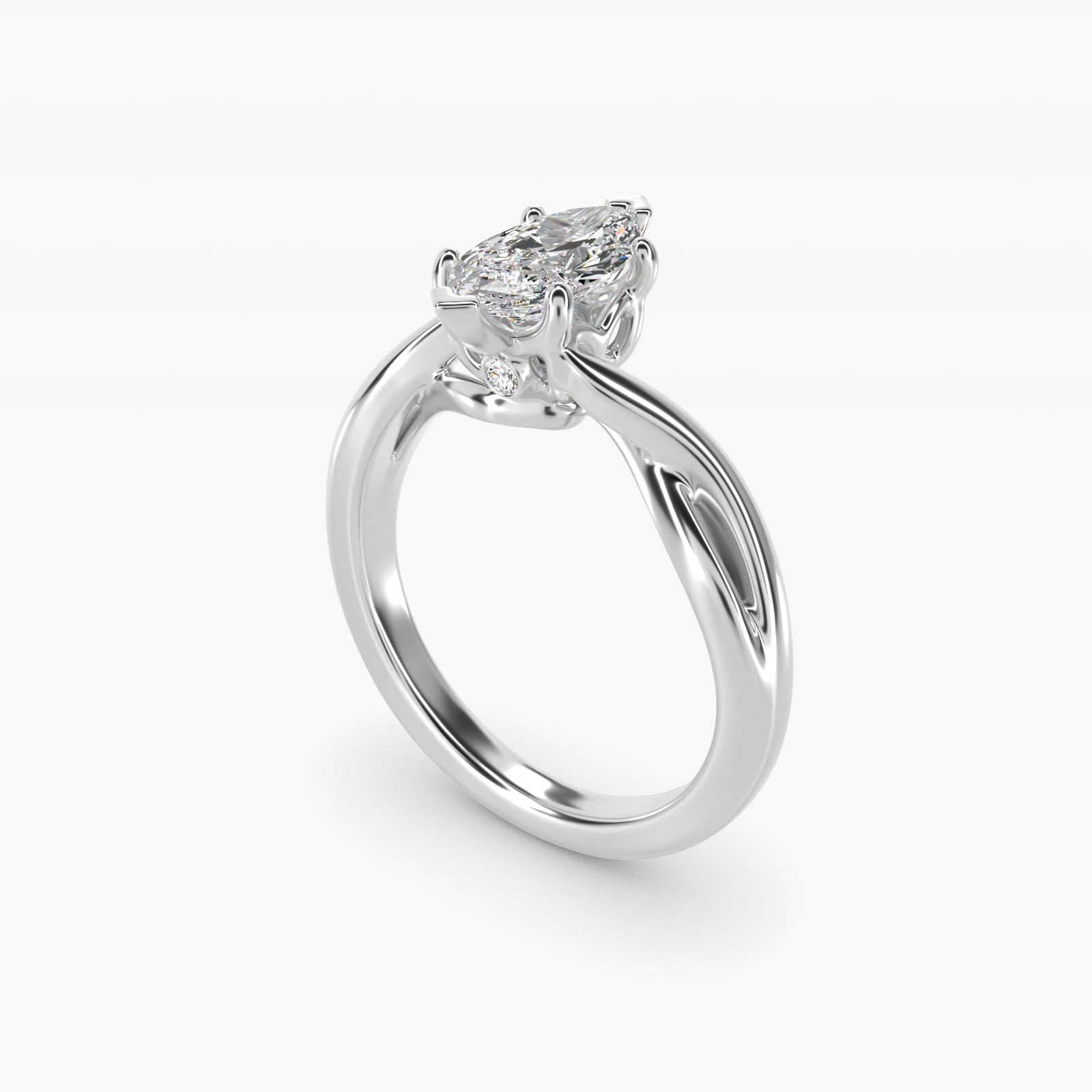 Twist Solitaire Plus Diamond Engagement Ring in Platinum - Marquise Center