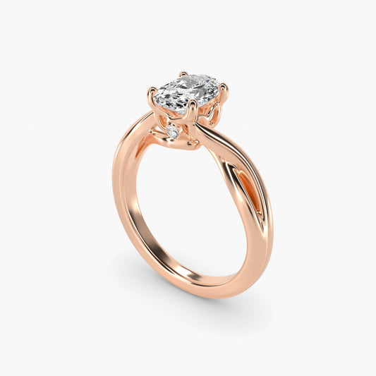 Twist Solitaire Plus Diamond Engagement Ring in 14k Rose Gold - Oval Center