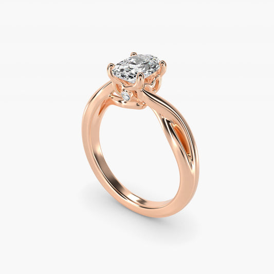 Twist Solitaire Plus Diamond Engagement Ring in 18k Rose Gold - Oval Center