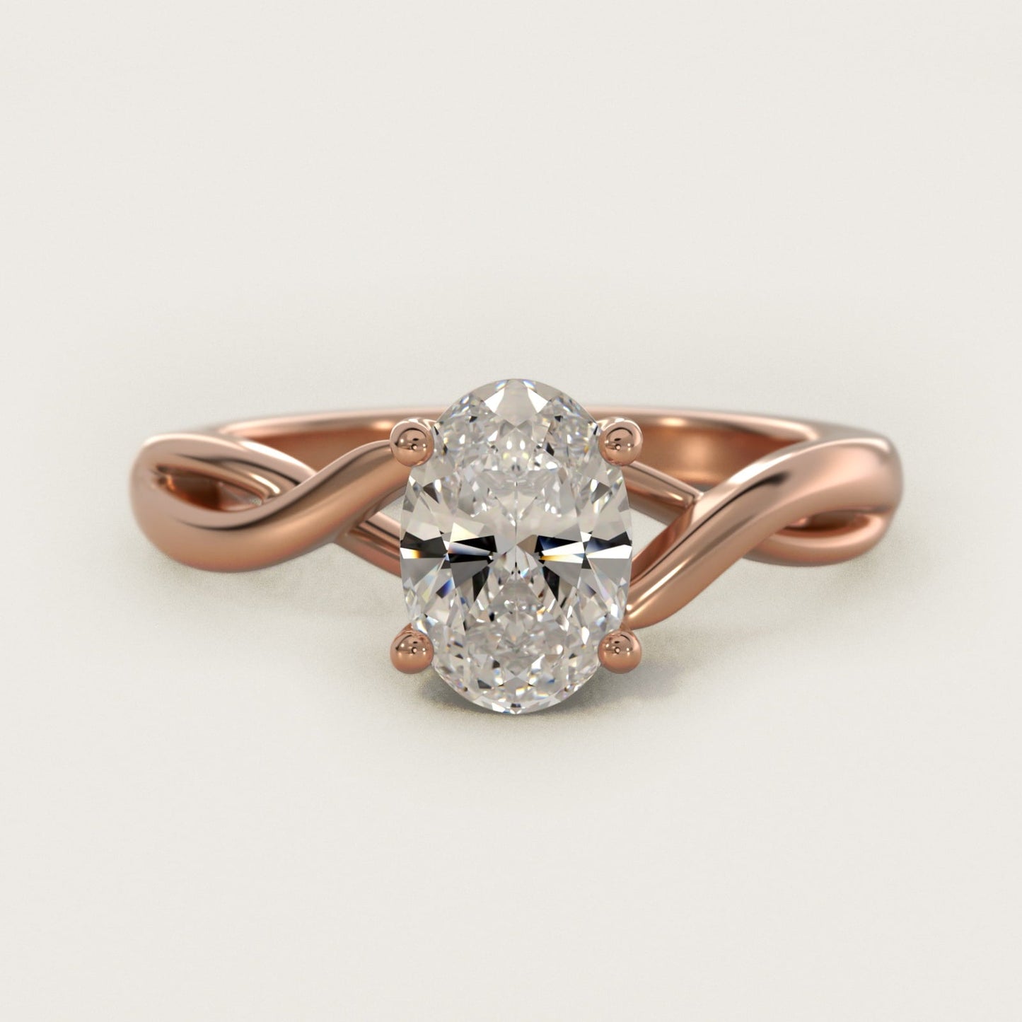 Twist Solitaire Plus Diamond Engagement Ring in 18k Rose Gold - Oval Center