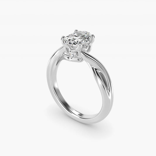 Twist Solitaire Plus Diamond Engagement Ring in 14k White Gold - Oval Center