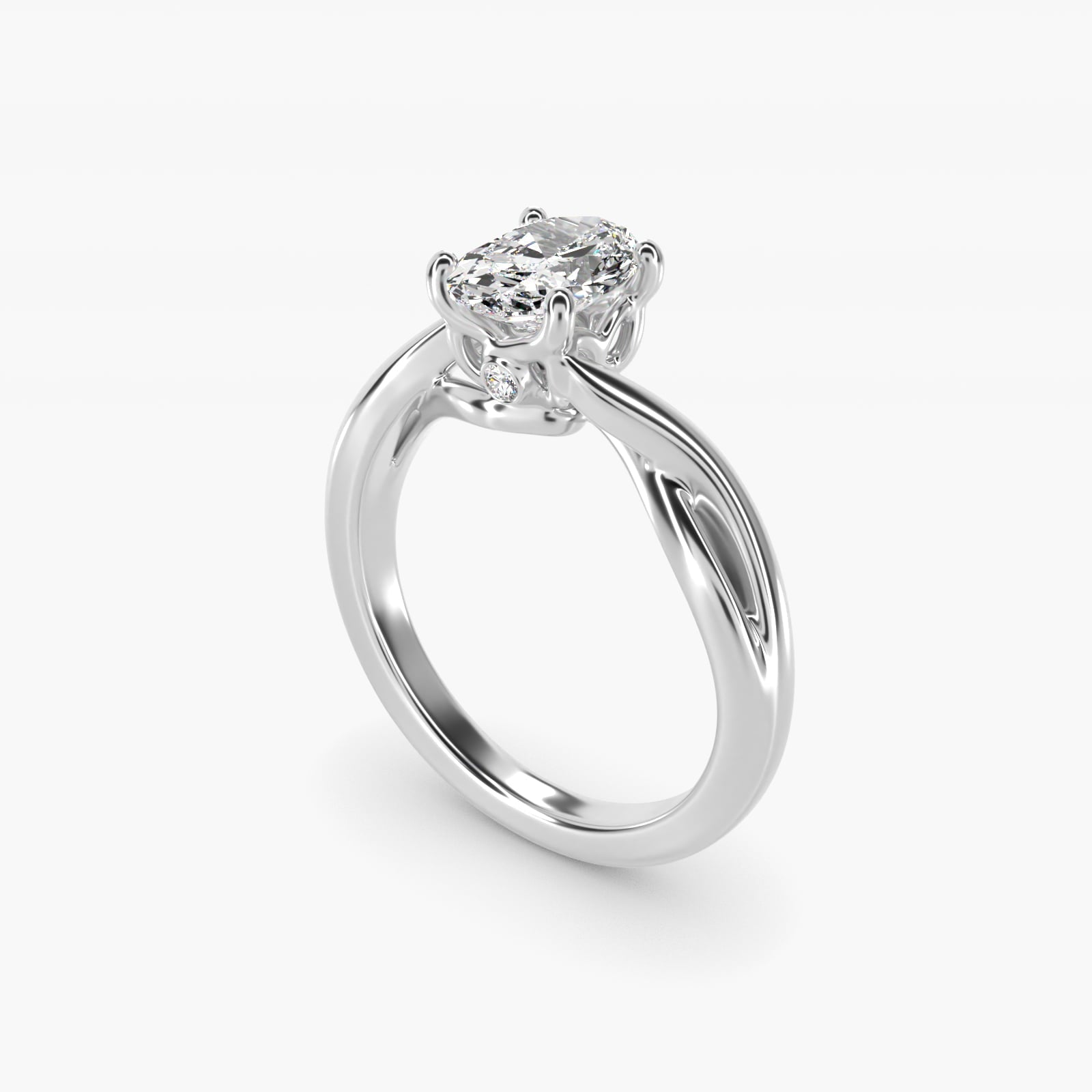 Twist Solitaire Plus Diamond Engagement Ring in 18k White Gold - Oval Center