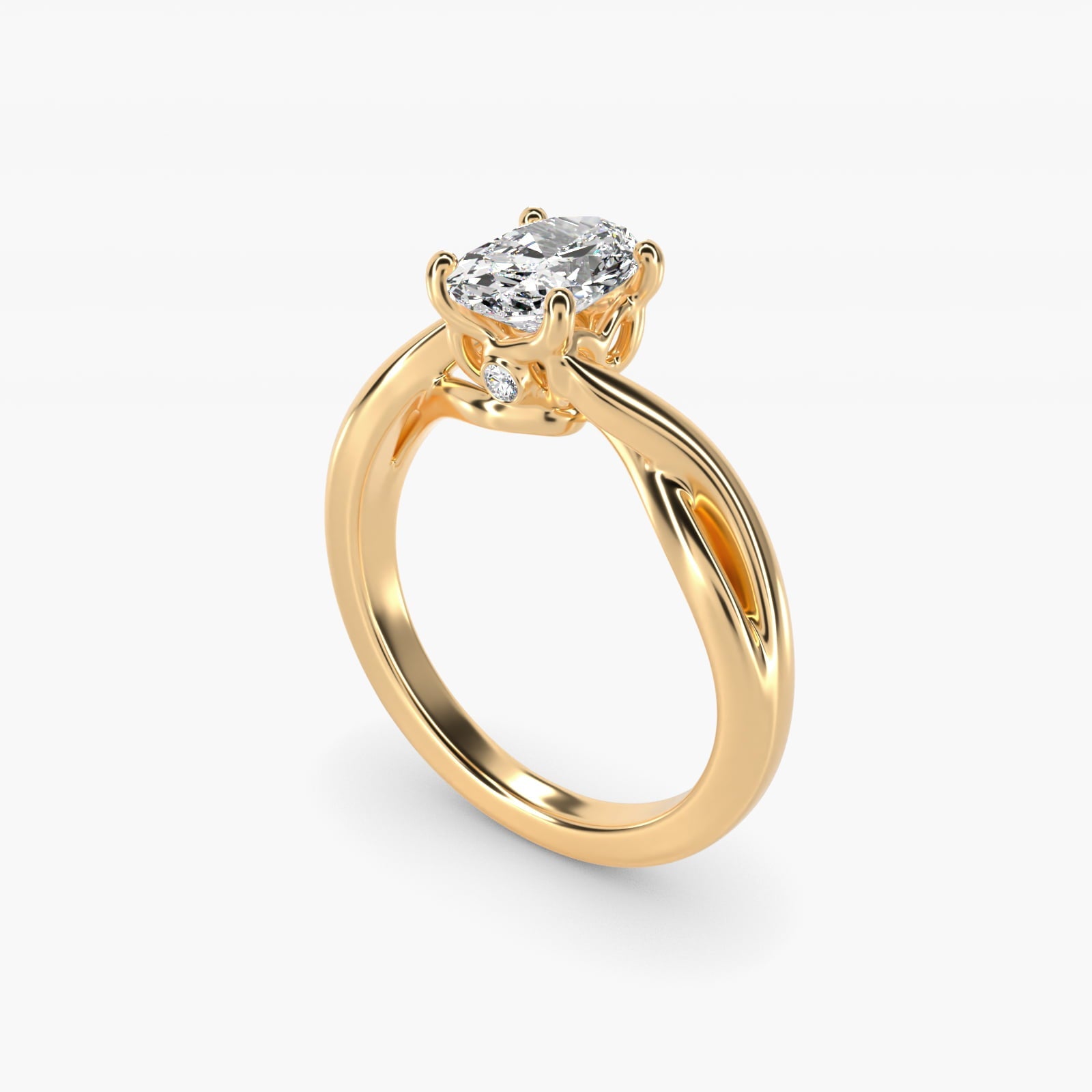 Twist Solitaire Plus Diamond Engagement Ring in 18k Yellow Gold - Oval Center