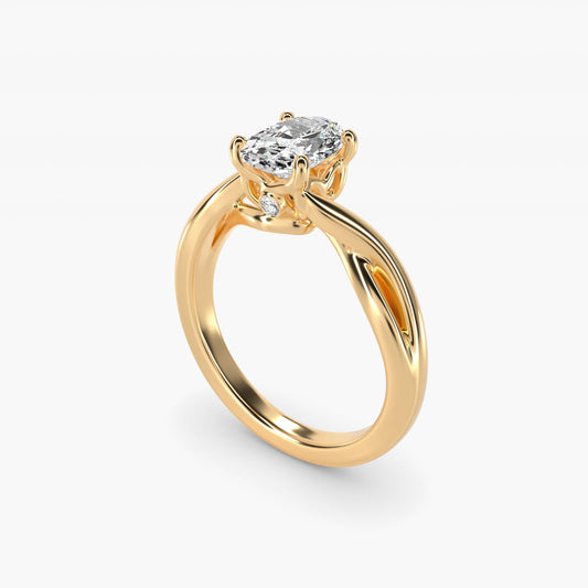 Twist Solitaire Plus Diamond Engagement Ring in 18k Yellow Gold - Oval Center