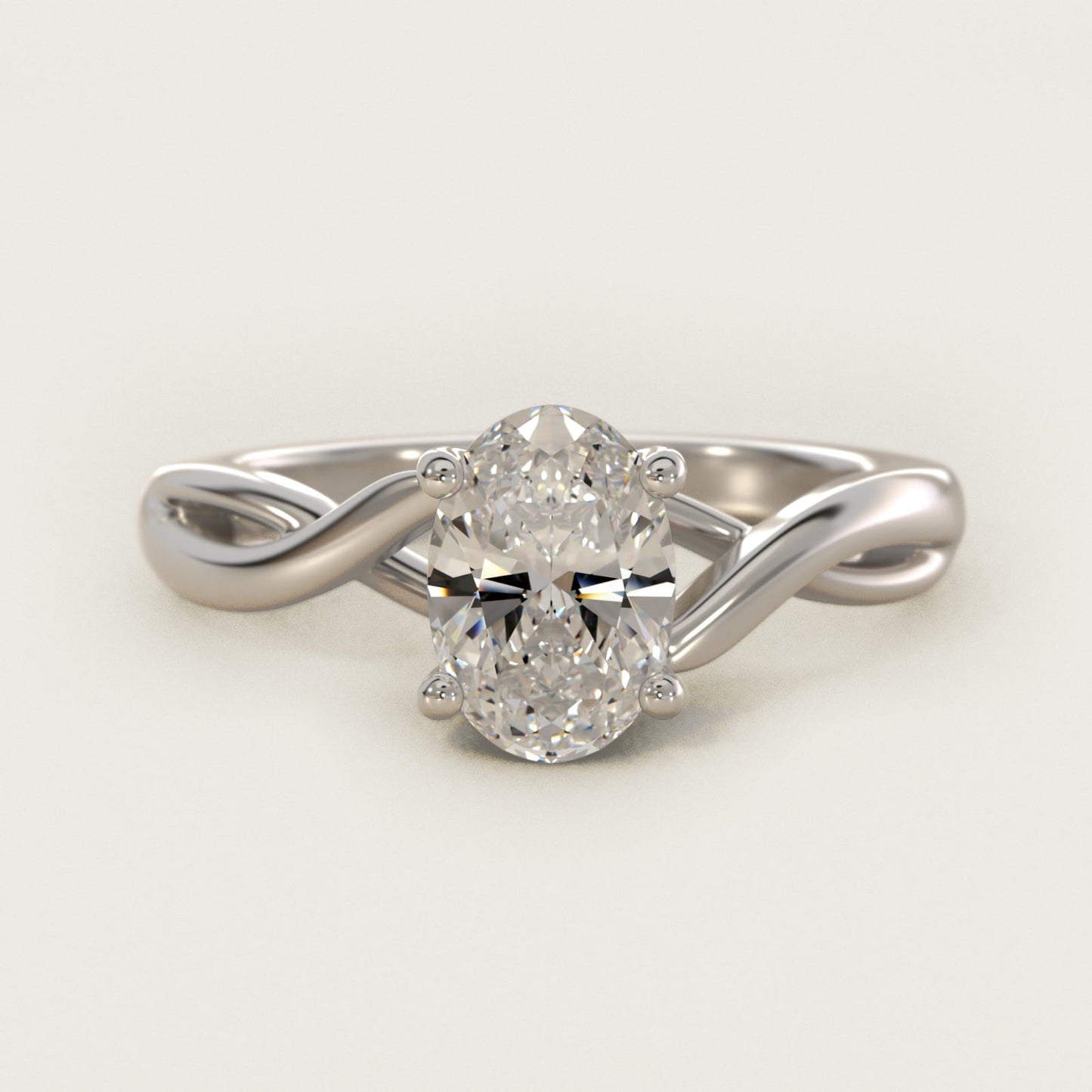 Twist Solitaire Plus Diamond Engagement Ring in Platinum - Oval Center