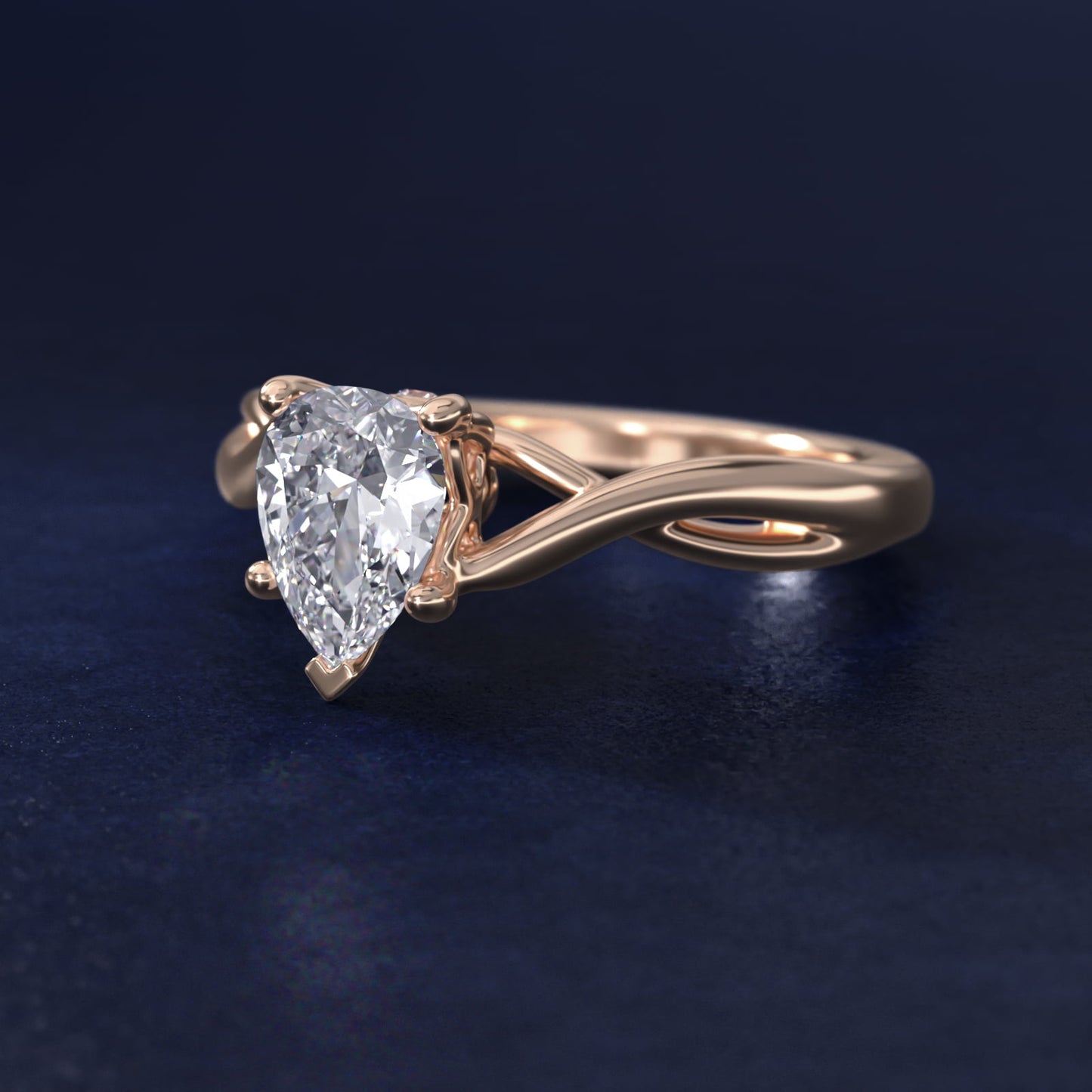 Twist Solitaire Plus Diamond Engagement Ring in 14k Rose Gold - Pear Center