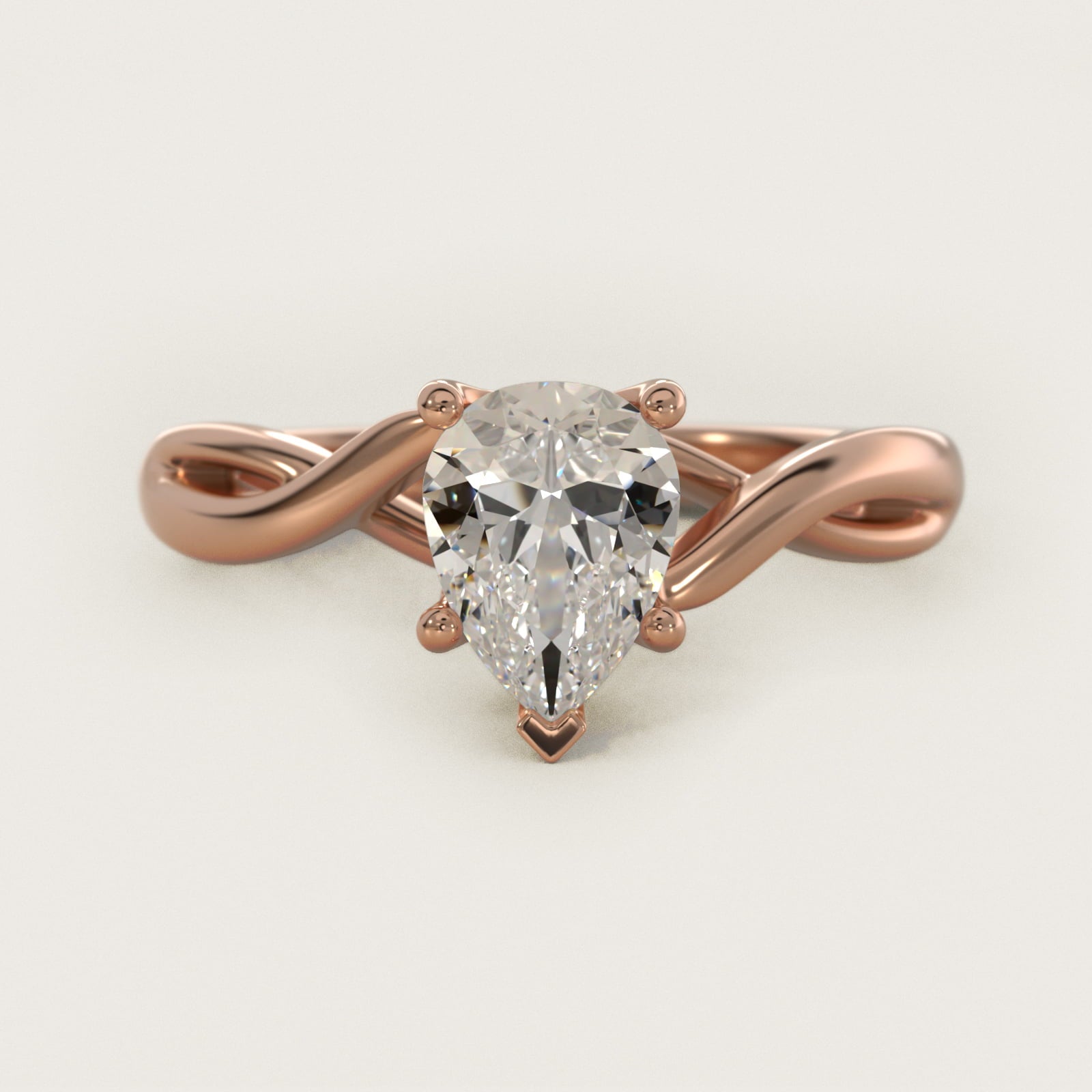 Twist Solitaire Plus Diamond Engagement Ring in 14k Rose Gold - Pear Center