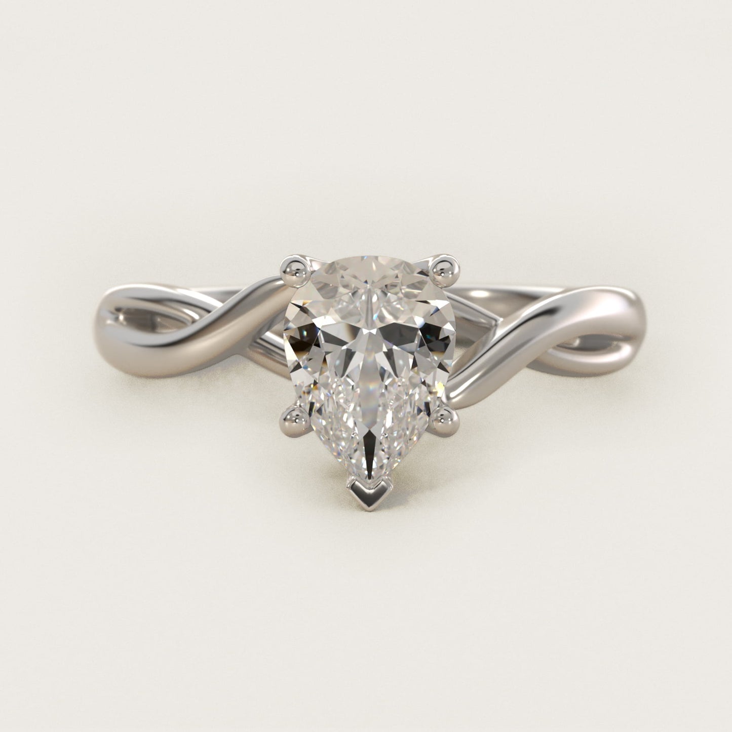 Twist Solitaire Plus Diamond Engagement Ring in 14k White Gold - Pear Center