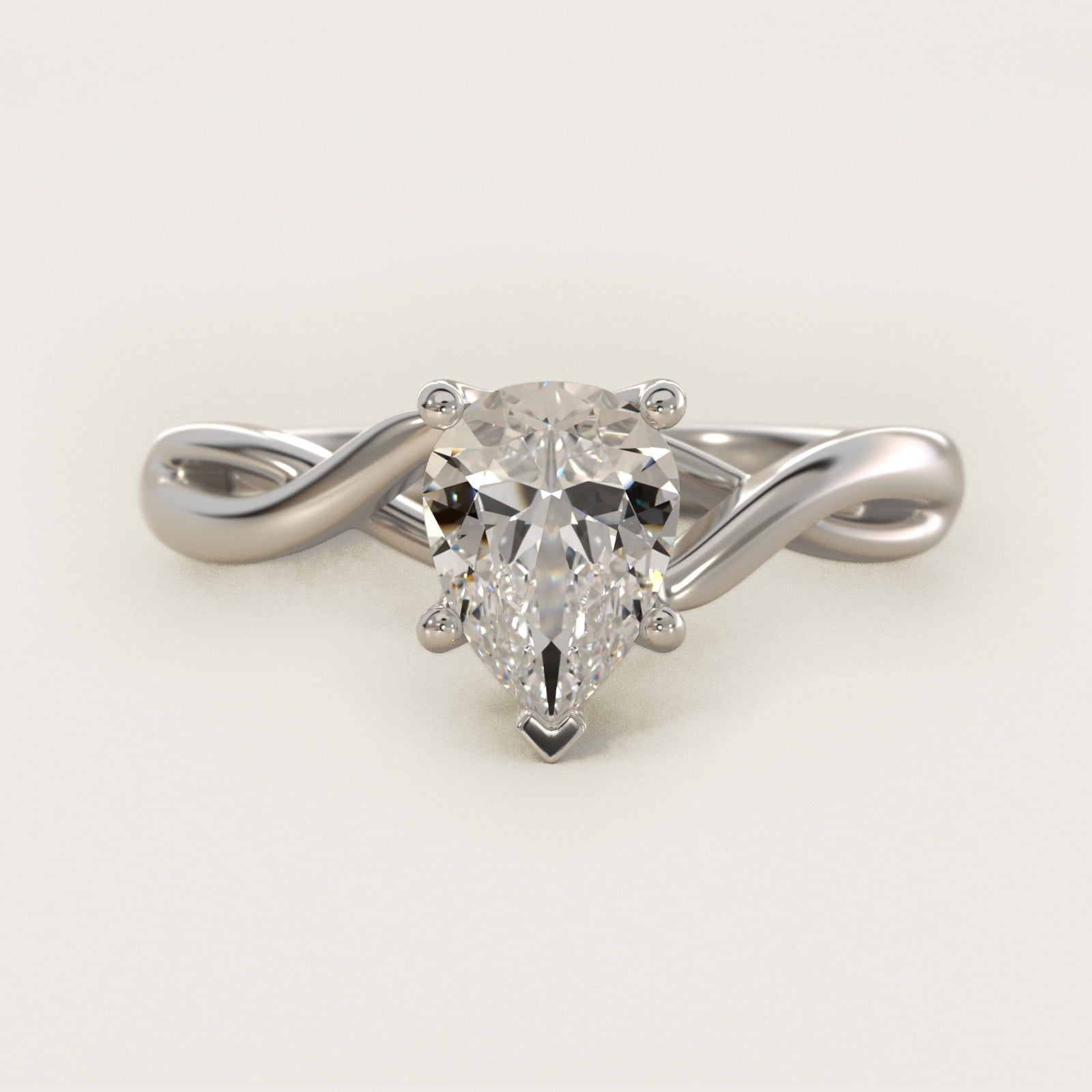 Twist Solitaire Plus Diamond Engagement Ring in 18k White Gold - Pear Center