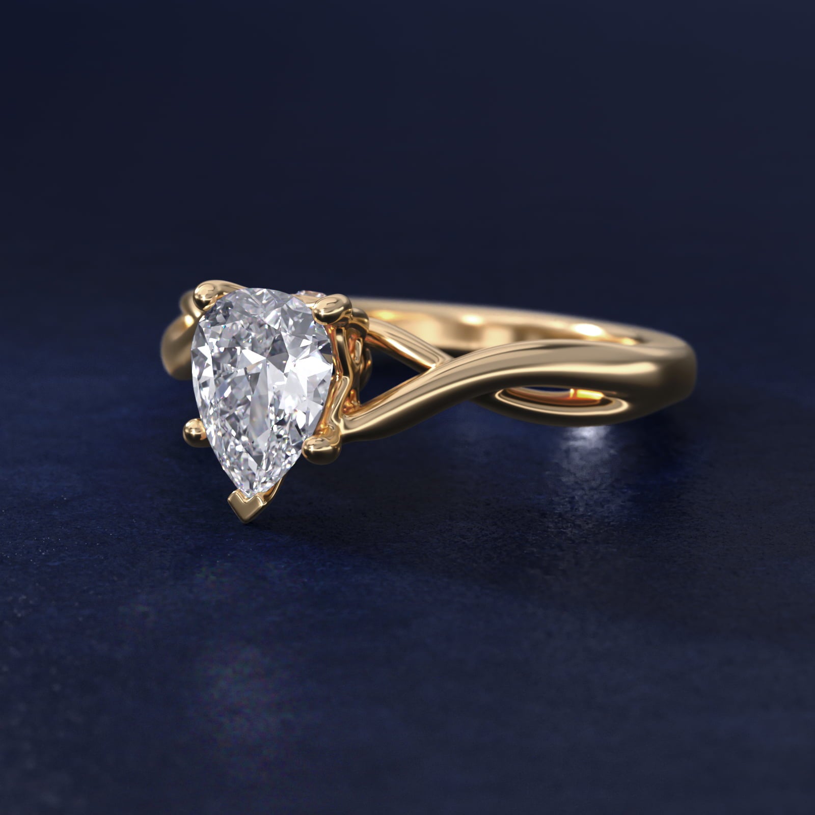 Twist Solitaire Plus Diamond Engagement Ring in 14k Yellow Gold - Pear Center