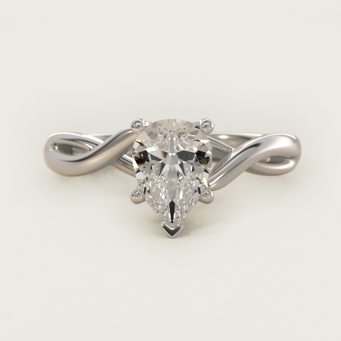 Twist Solitaire Plus Diamond Engagement Ring in Platinum - Pear Center