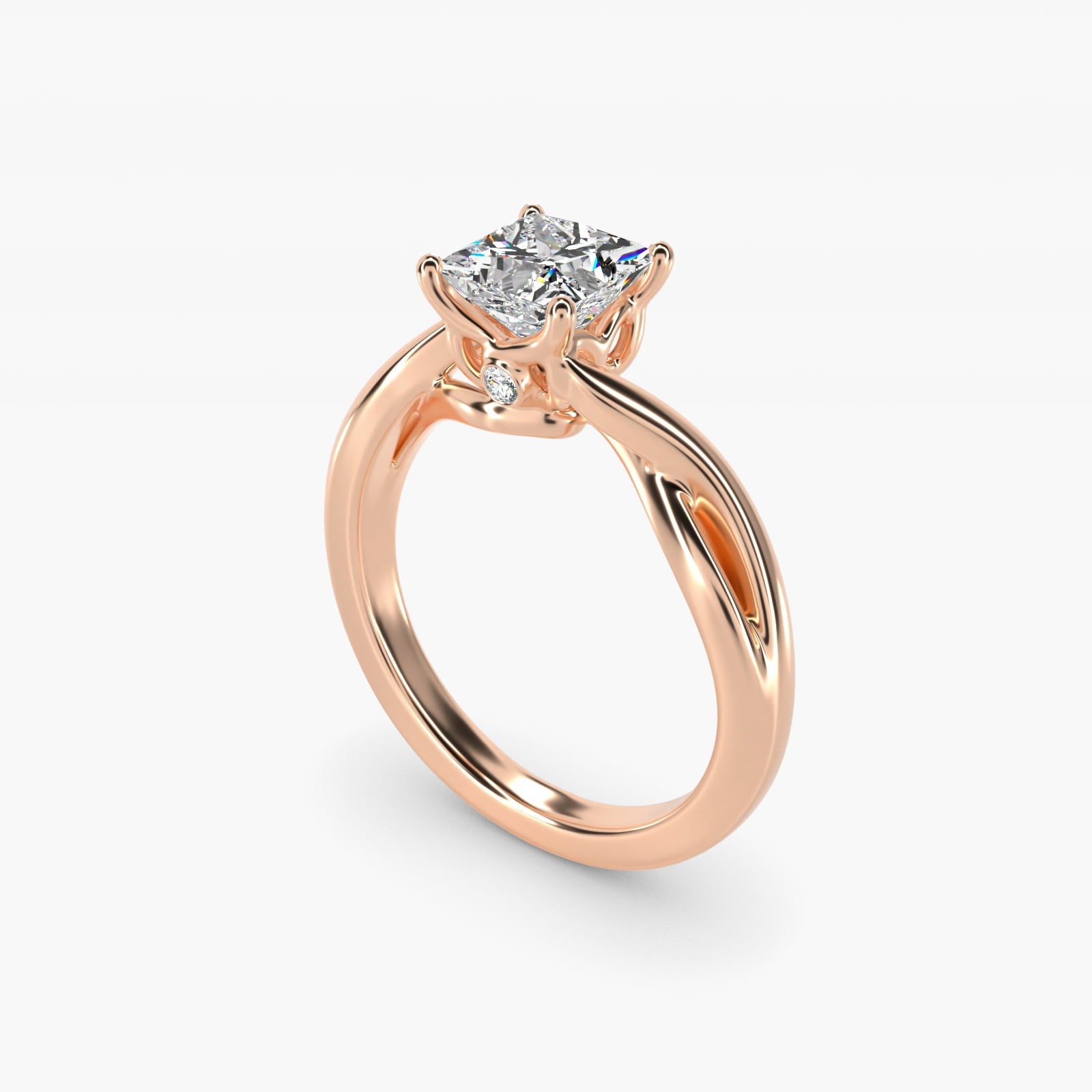 Twist Solitaire Plus Diamond Engagement Ring in 18k Rose Gold - Princess Center