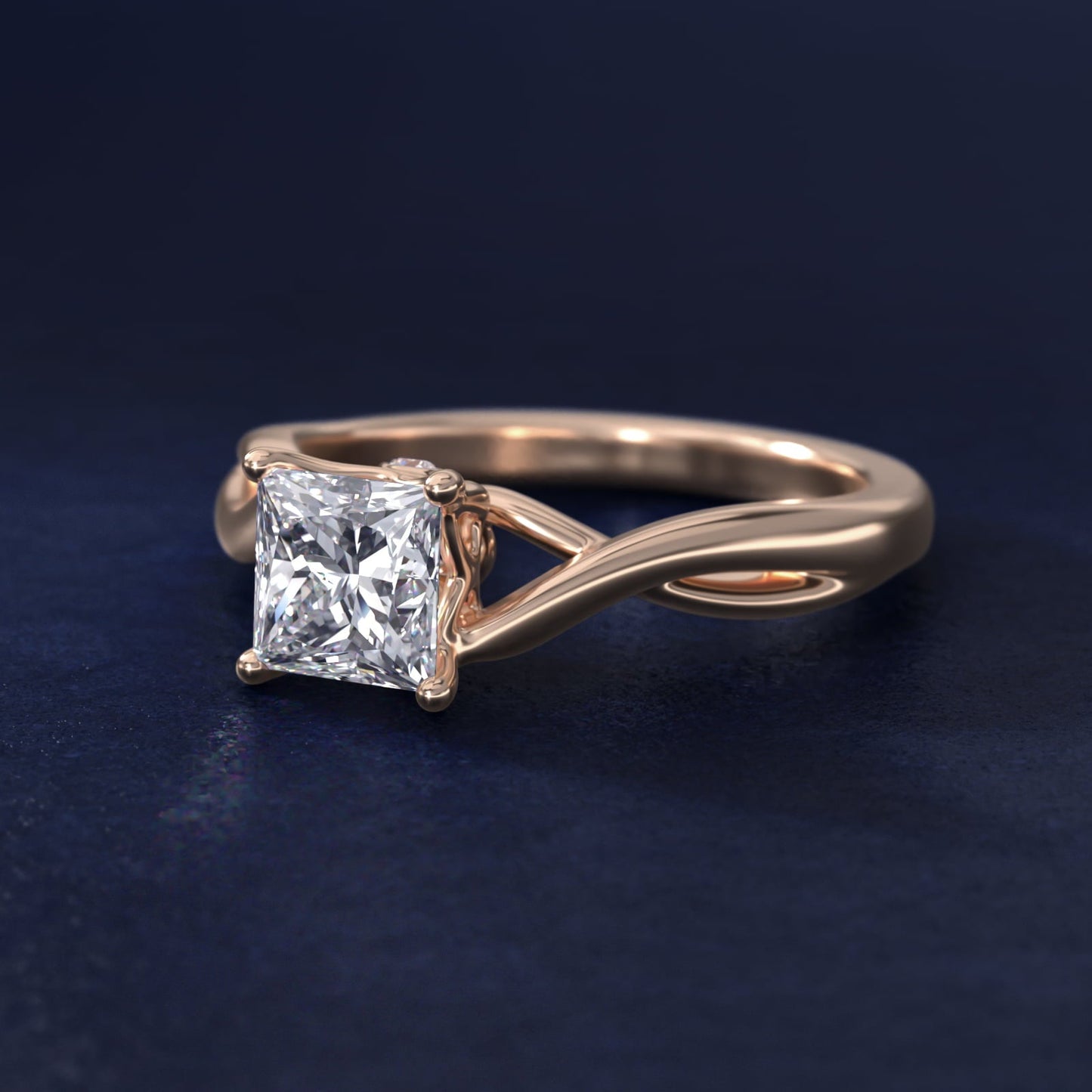 Twist Solitaire Plus Diamond Engagement Ring in 18k Rose Gold - Princess Center