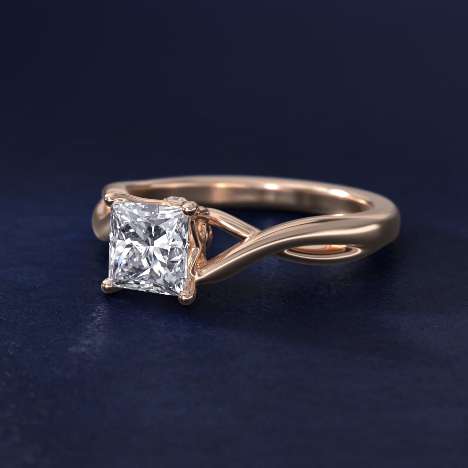 Twist Solitaire Plus Diamond Engagement Ring in 18k Rose Gold - Princess Center