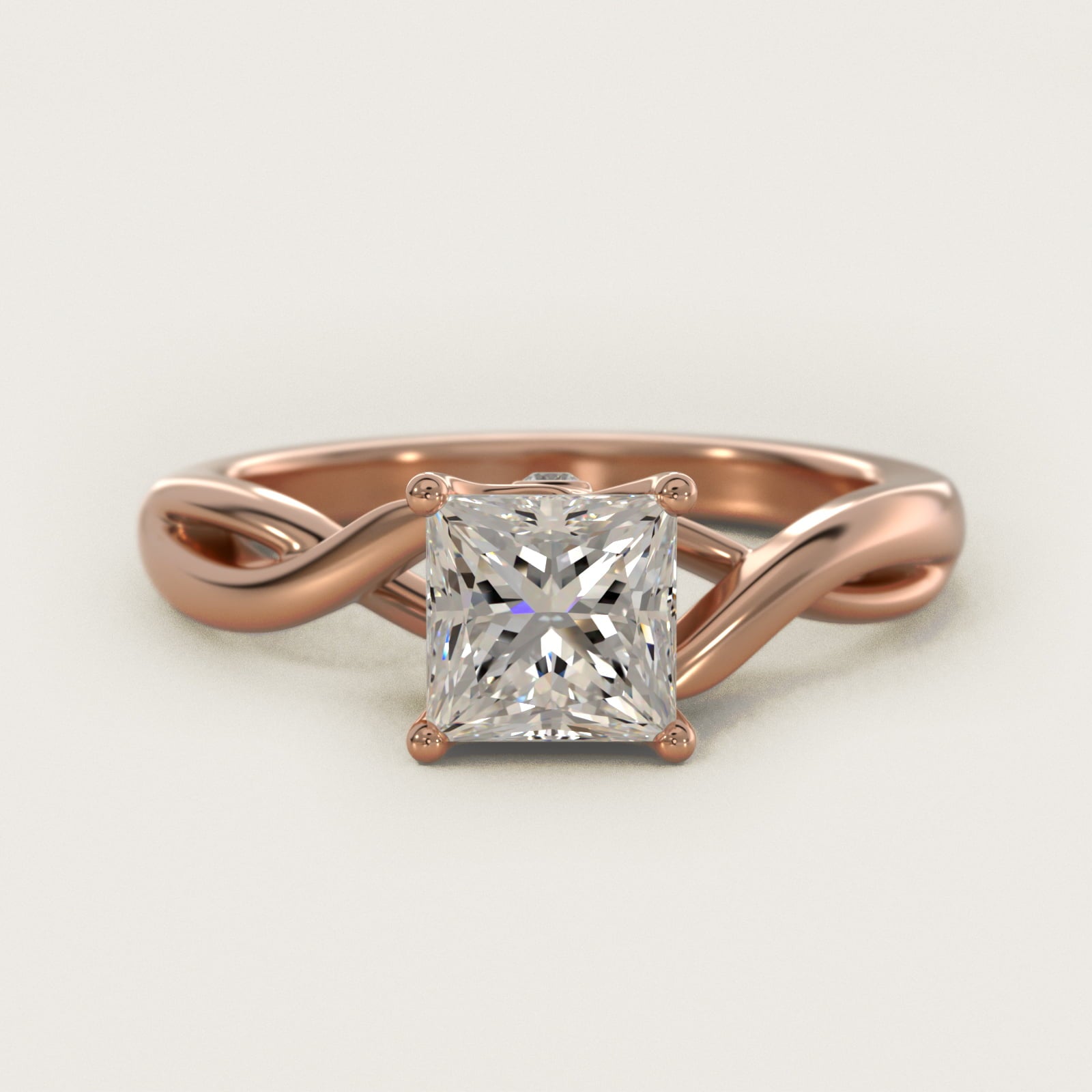 Twist Solitaire Plus Diamond Engagement Ring in 14k Rose Gold - Princess Center