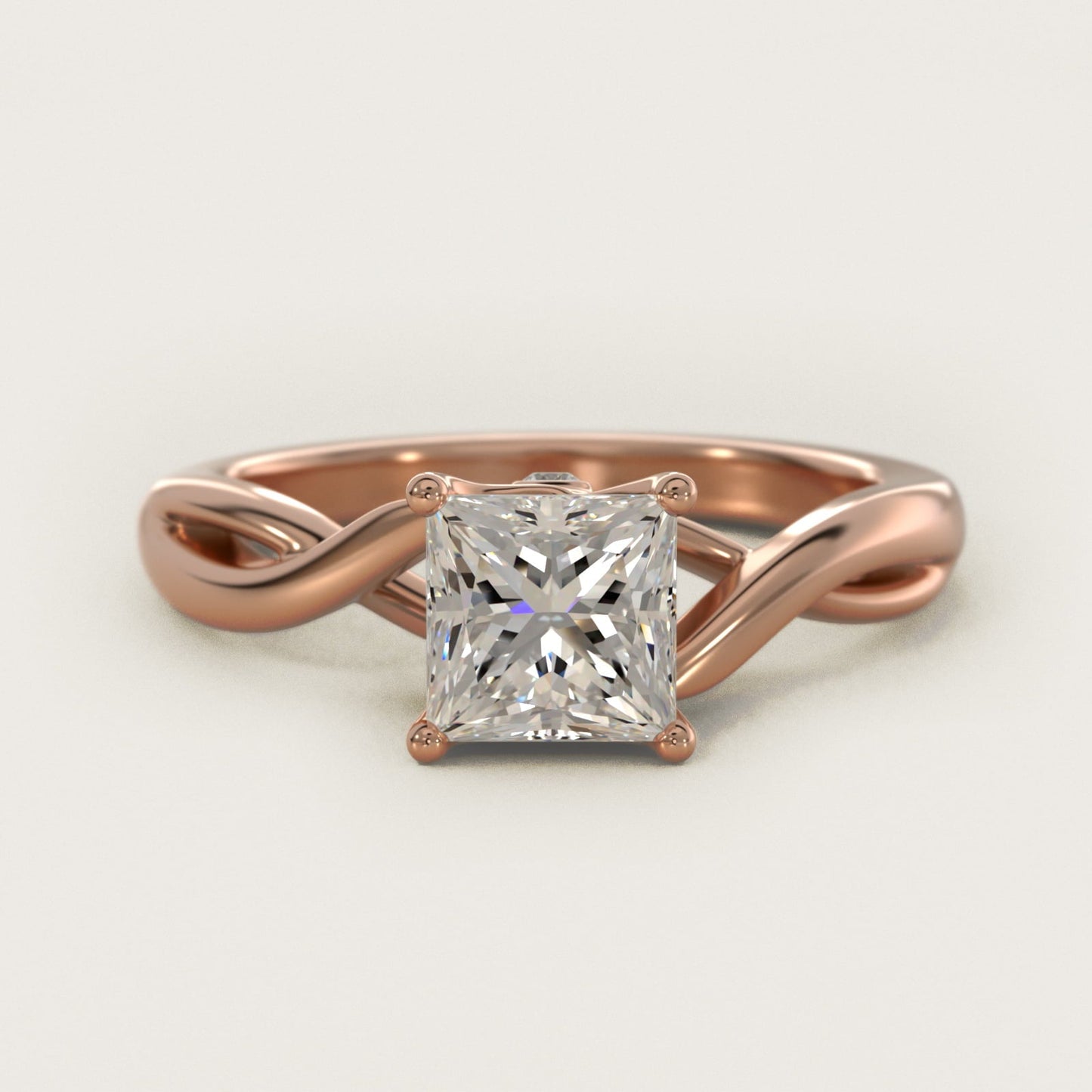 Twist Solitaire Plus Diamond Engagement Ring in 18k Rose Gold - Princess Center