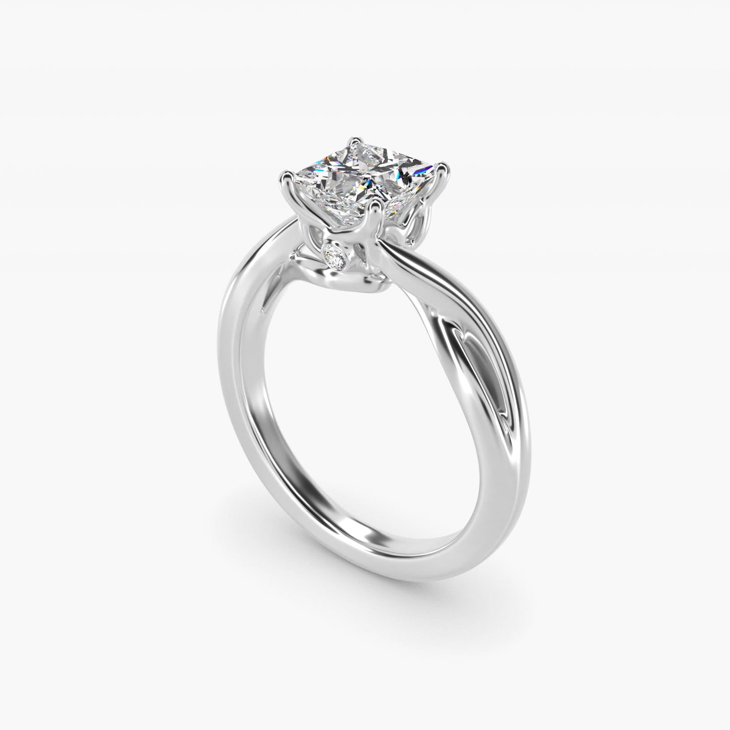 Twist Solitaire Plus Diamond Engagement Ring in 14k White Gold - Princess Center