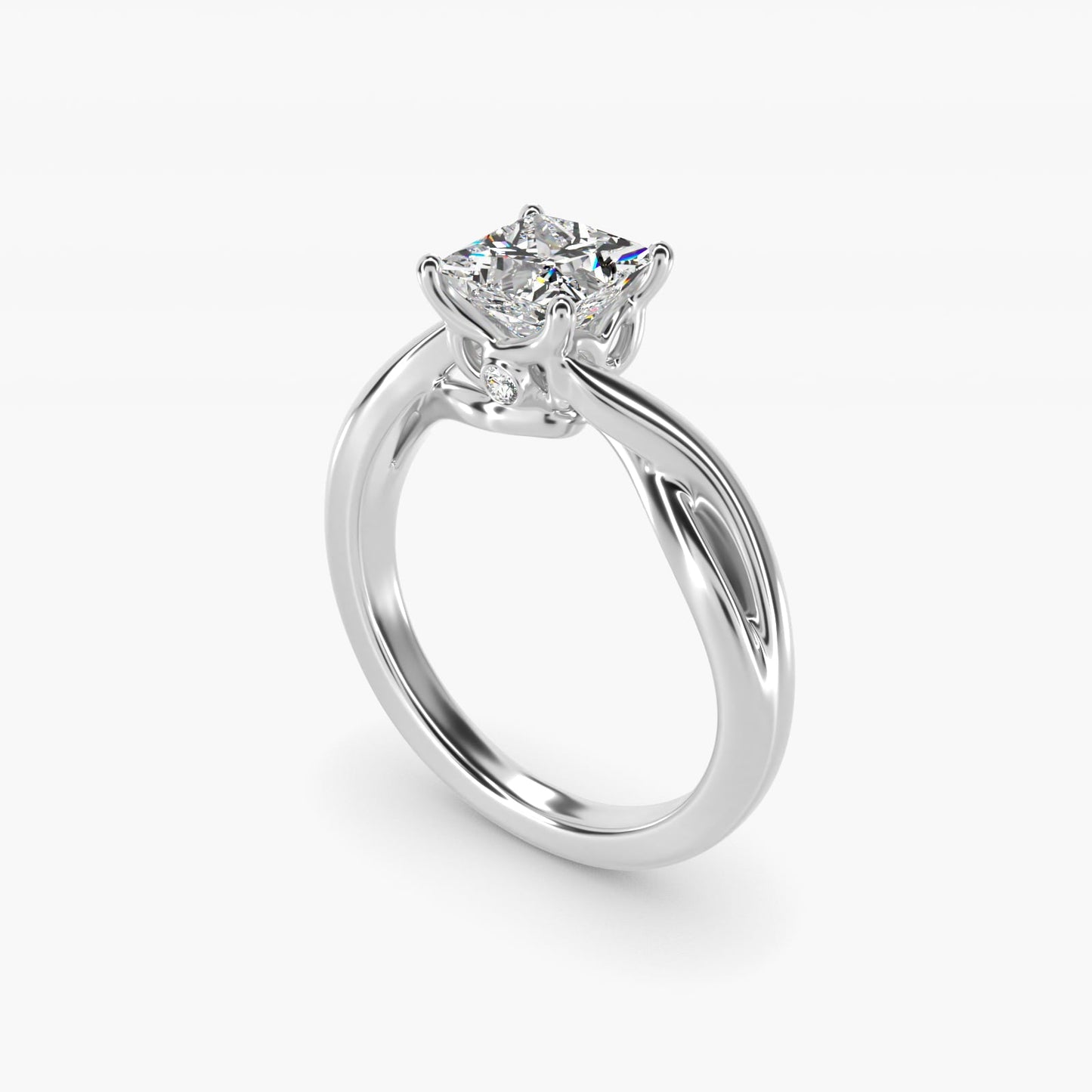 Twist Solitaire Plus Diamond Engagement Ring in 18k White Gold - Princess Center