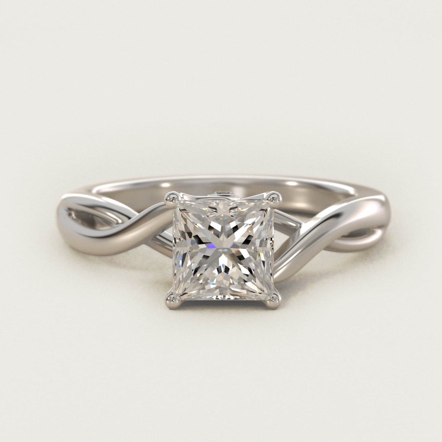 Twist Solitaire Plus Diamond Engagement Ring in 14k White Gold - Princess Center