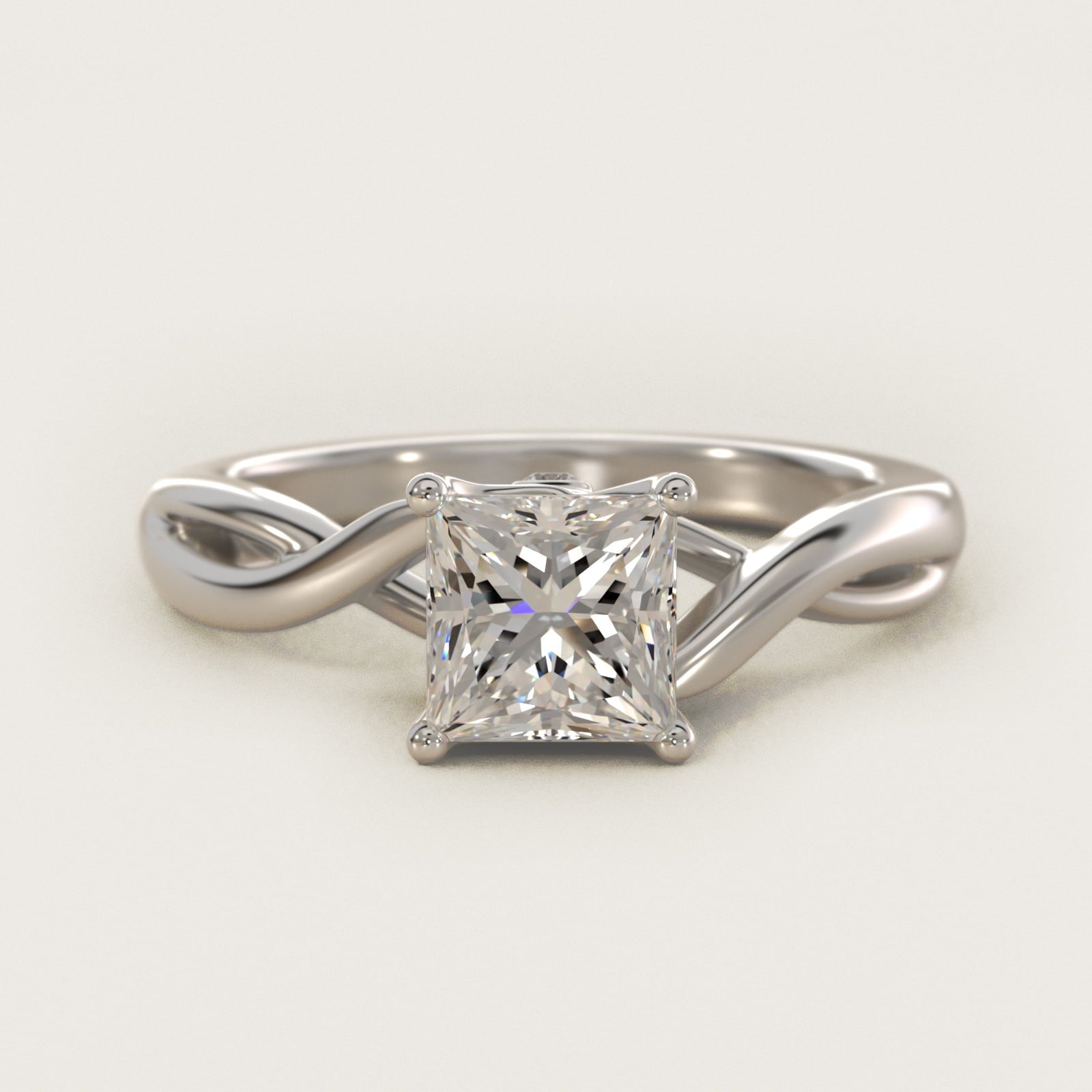 Twist Solitaire Plus Diamond Engagement Ring in 18k White Gold - Princess Center