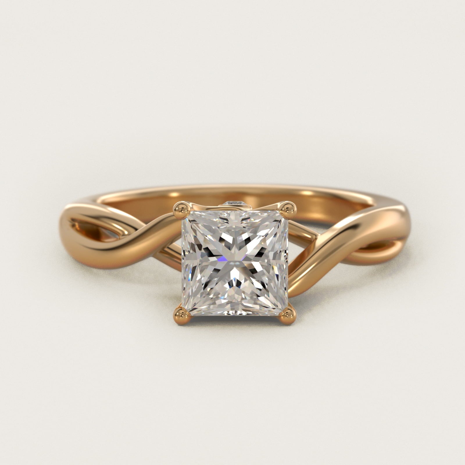 Twist Solitaire Plus Diamond Engagement Ring in 18k Yellow Gold - Princess Center