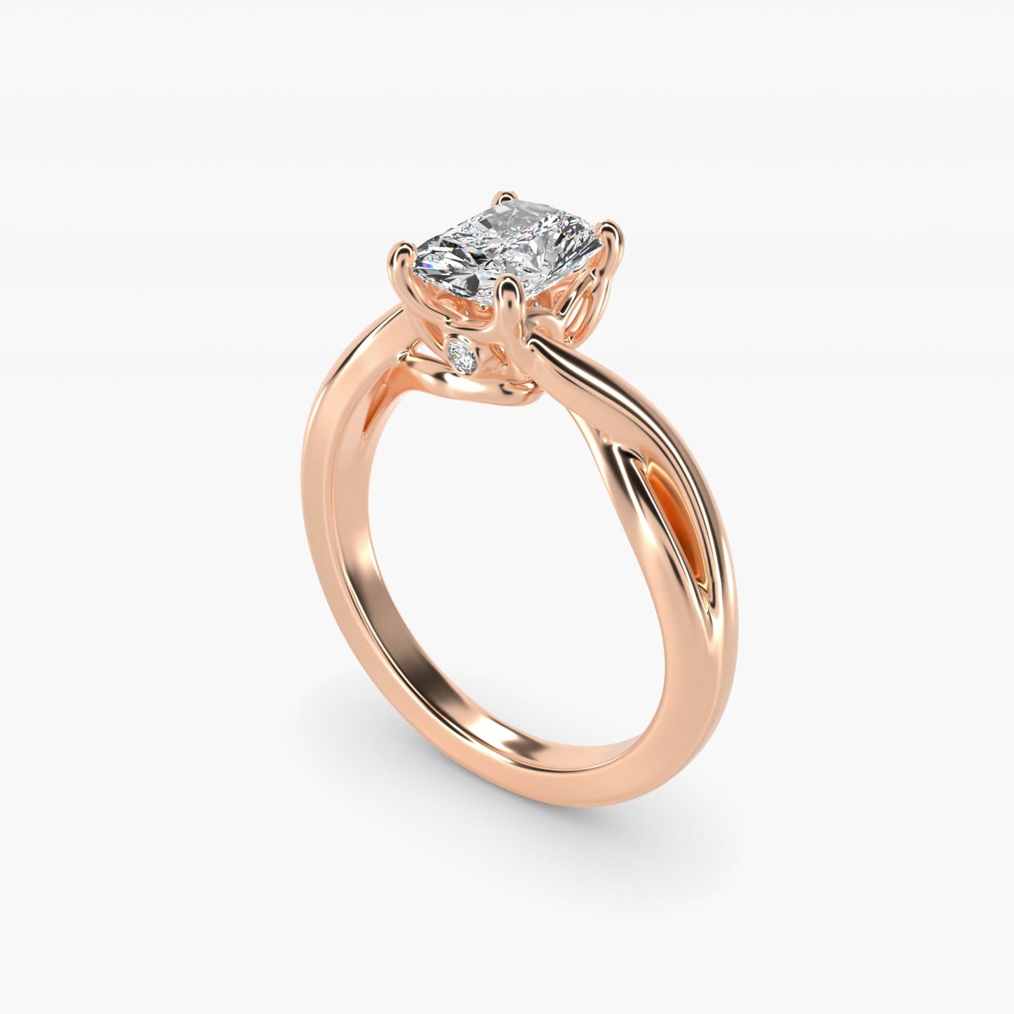 Twist Solitaire Plus Diamond Engagement Ring in 18k Rose Gold - Radiant Center